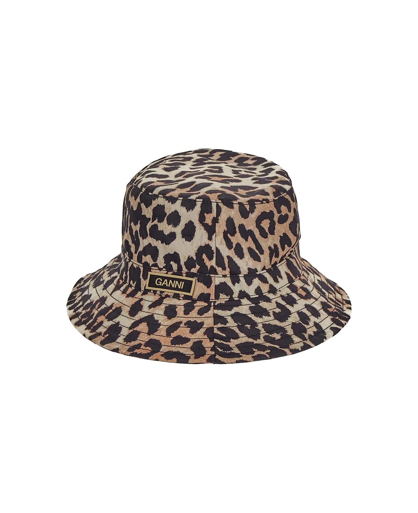 Ganni Leopard Print Bucket Hat - Brown
