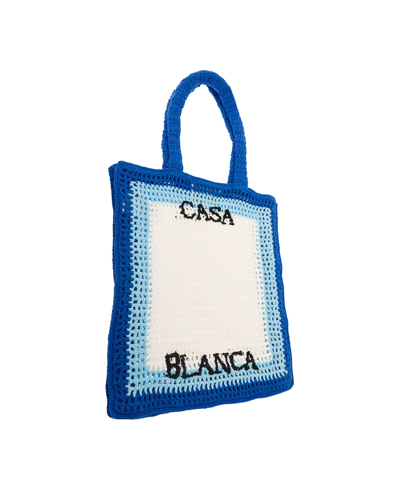 Casablanca 'atlantis' Blue And White Tote Bag With Contrasting Logo Embroidery In Cotton Crochet Woman - Blu