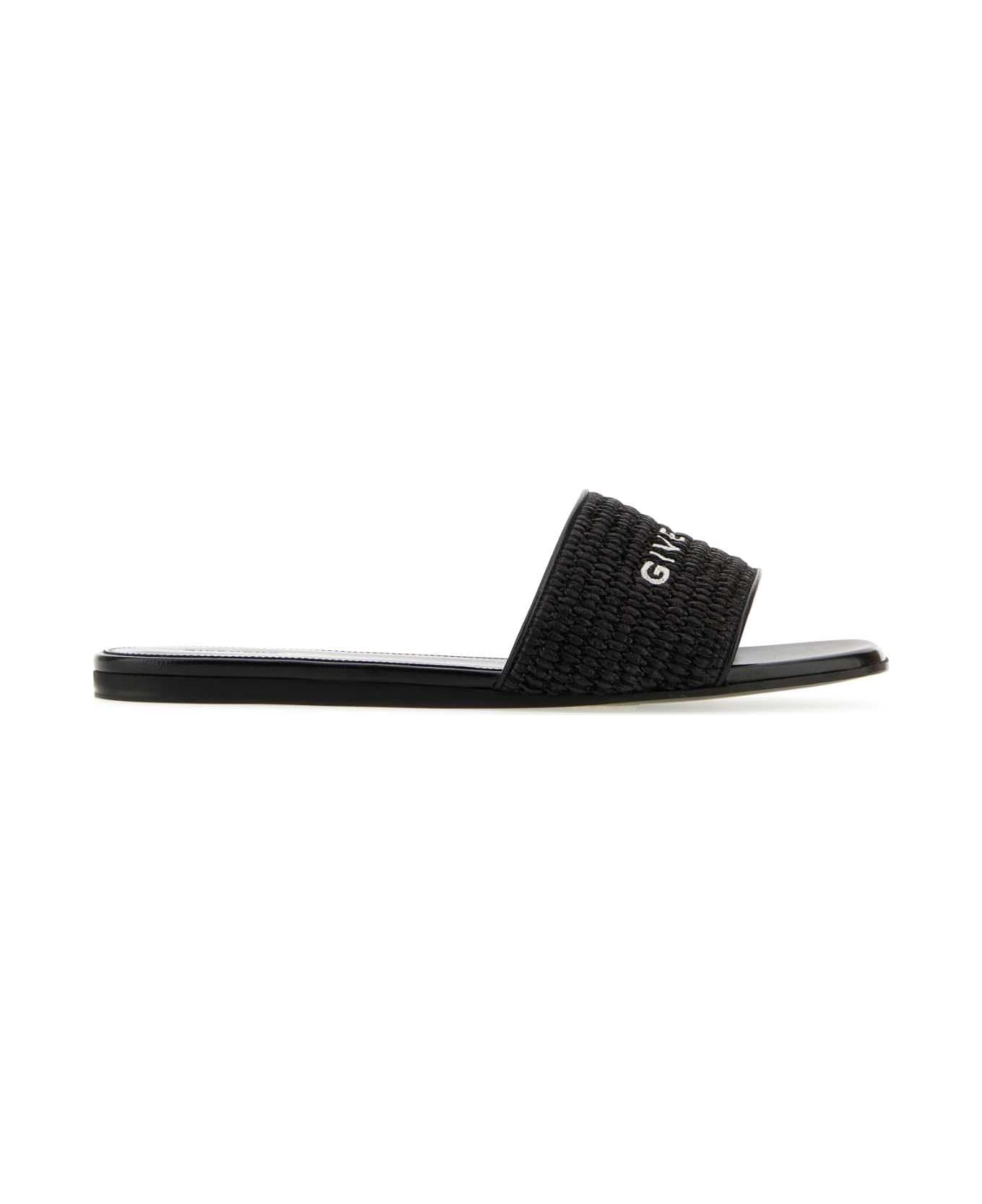 Givenchy Black Raffia 4g Slippers - BLACK/WHITE