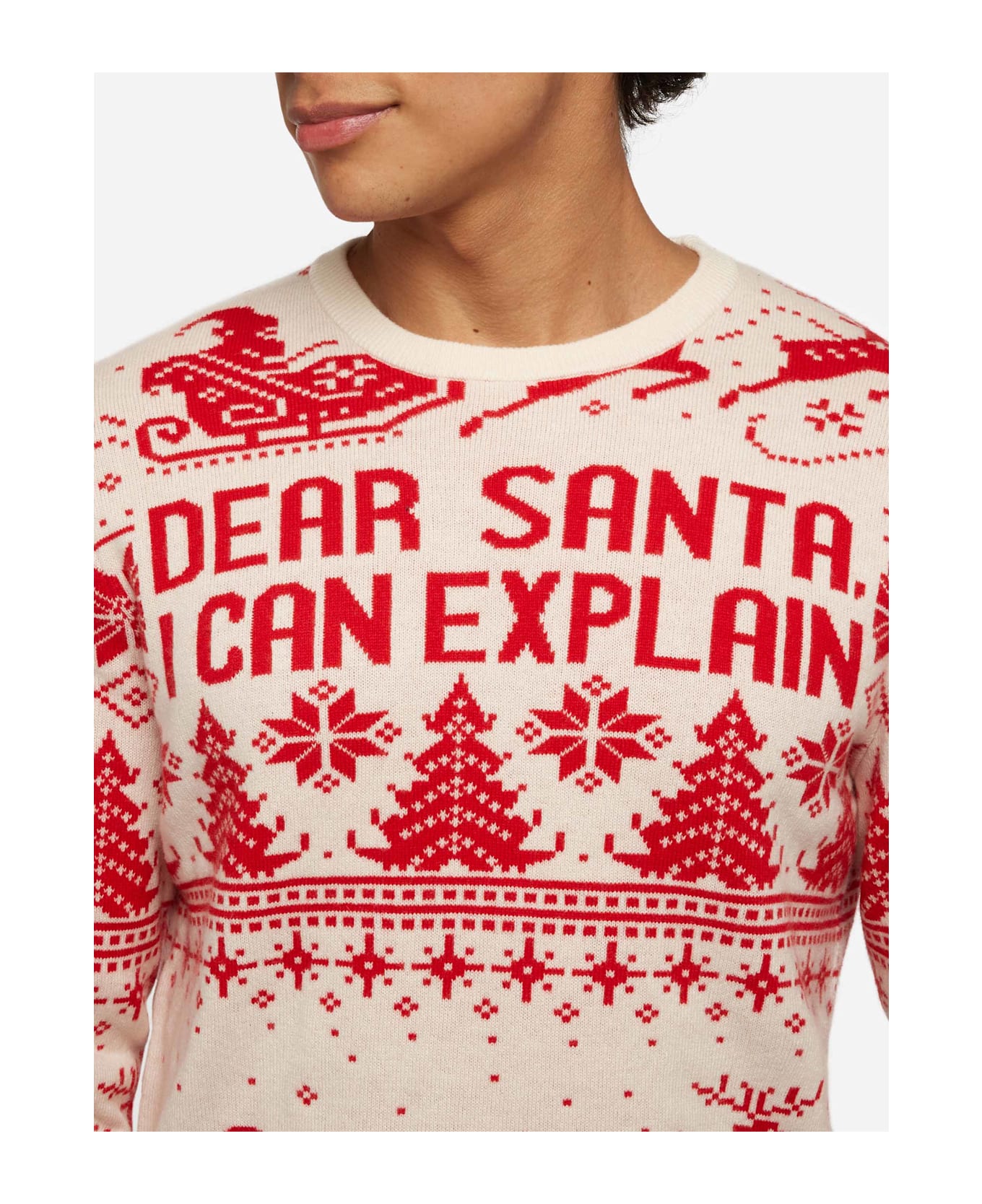 MC2 Saint Barth Red Sweater Heron With Fair Isle And Dear Santa Jacquard - WHITE