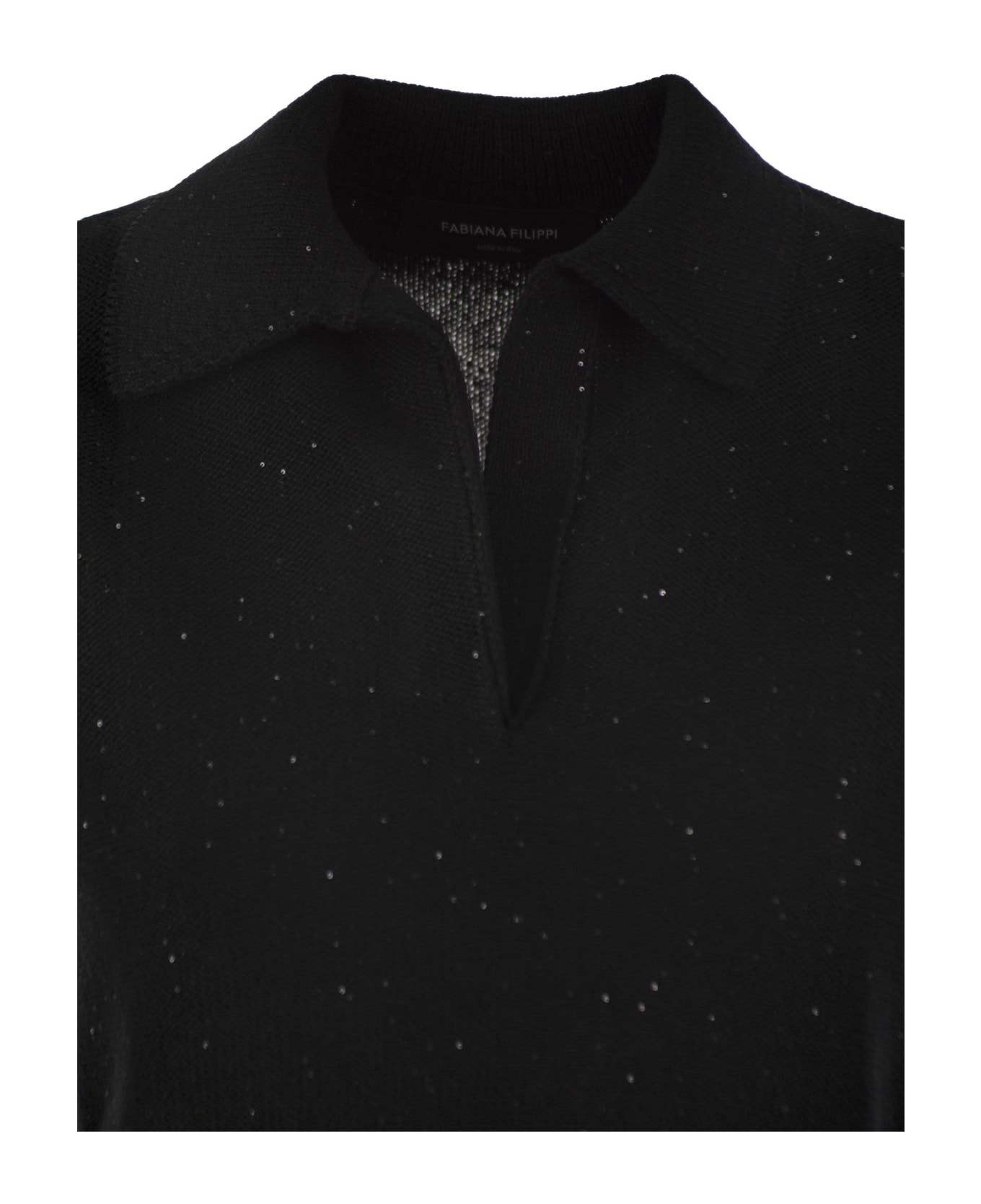 Fabiana Filippi Short-sleeved Polo Shirt With Sequins - Black ポロシャツ