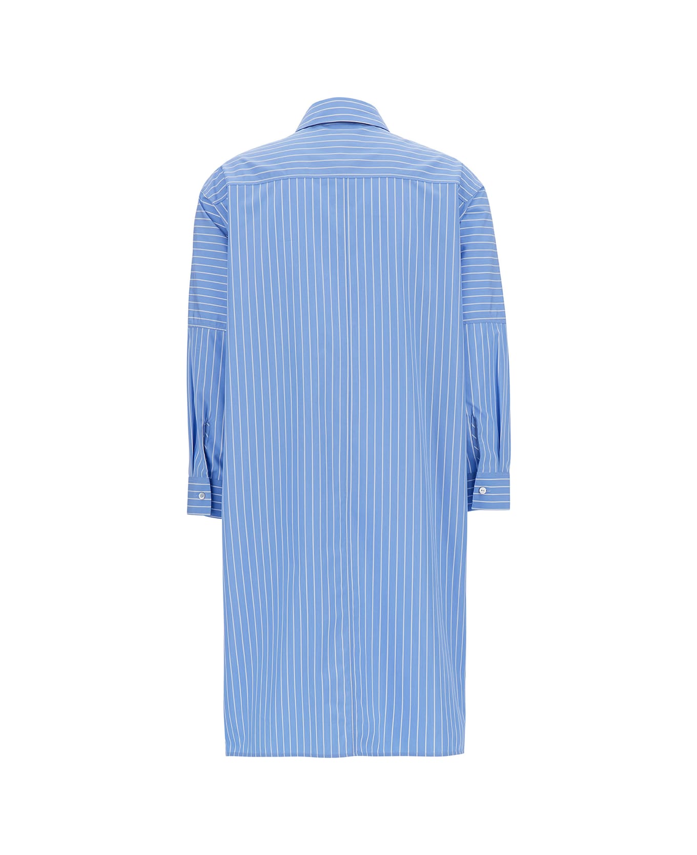 Jil Sander Long Light Blue Striped Shirt With Logo Embroidery In Cotton Woman - Blu