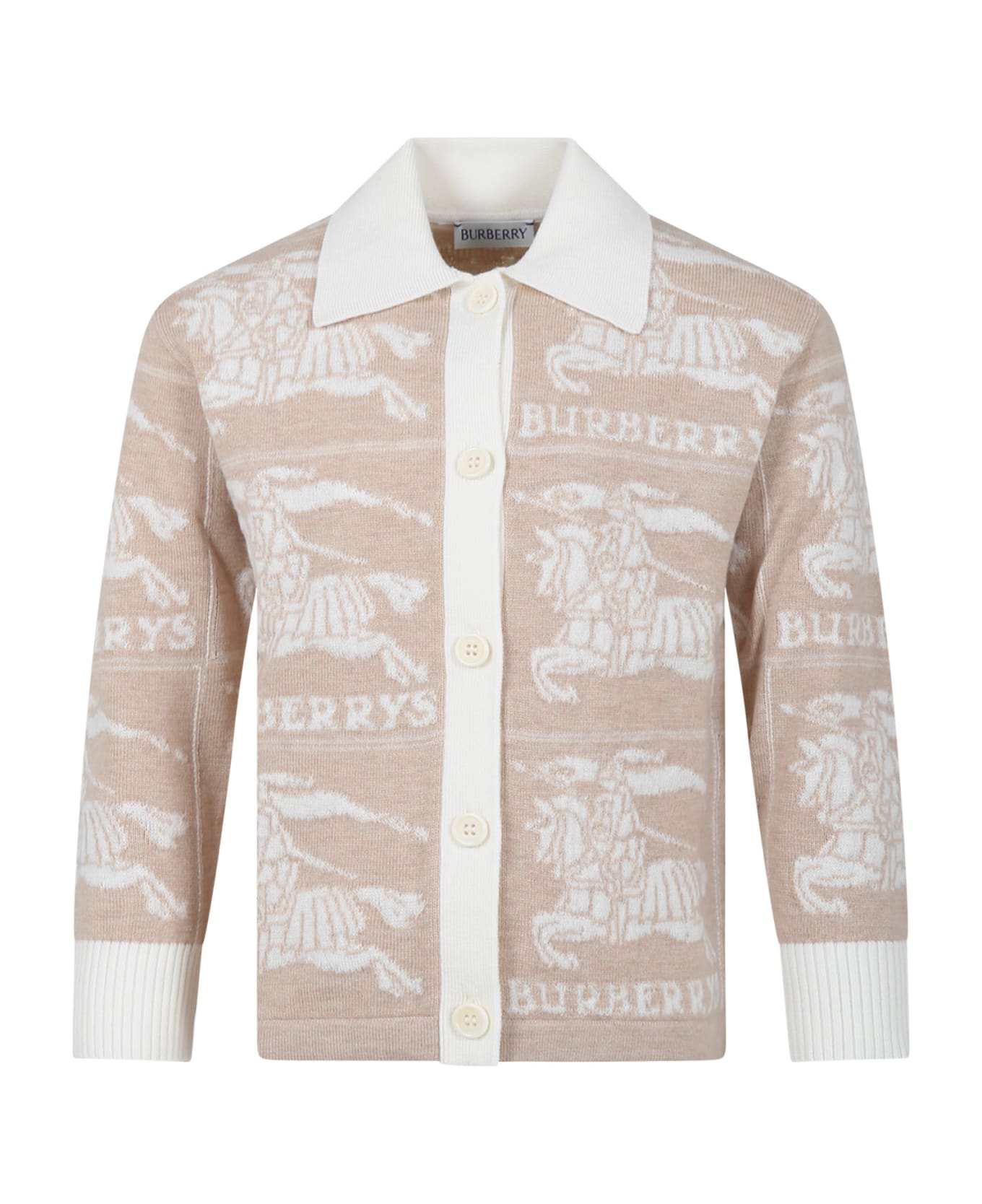 Burberry Ivory Cardigan For Girl With Iconic All-over Logo - Ivory