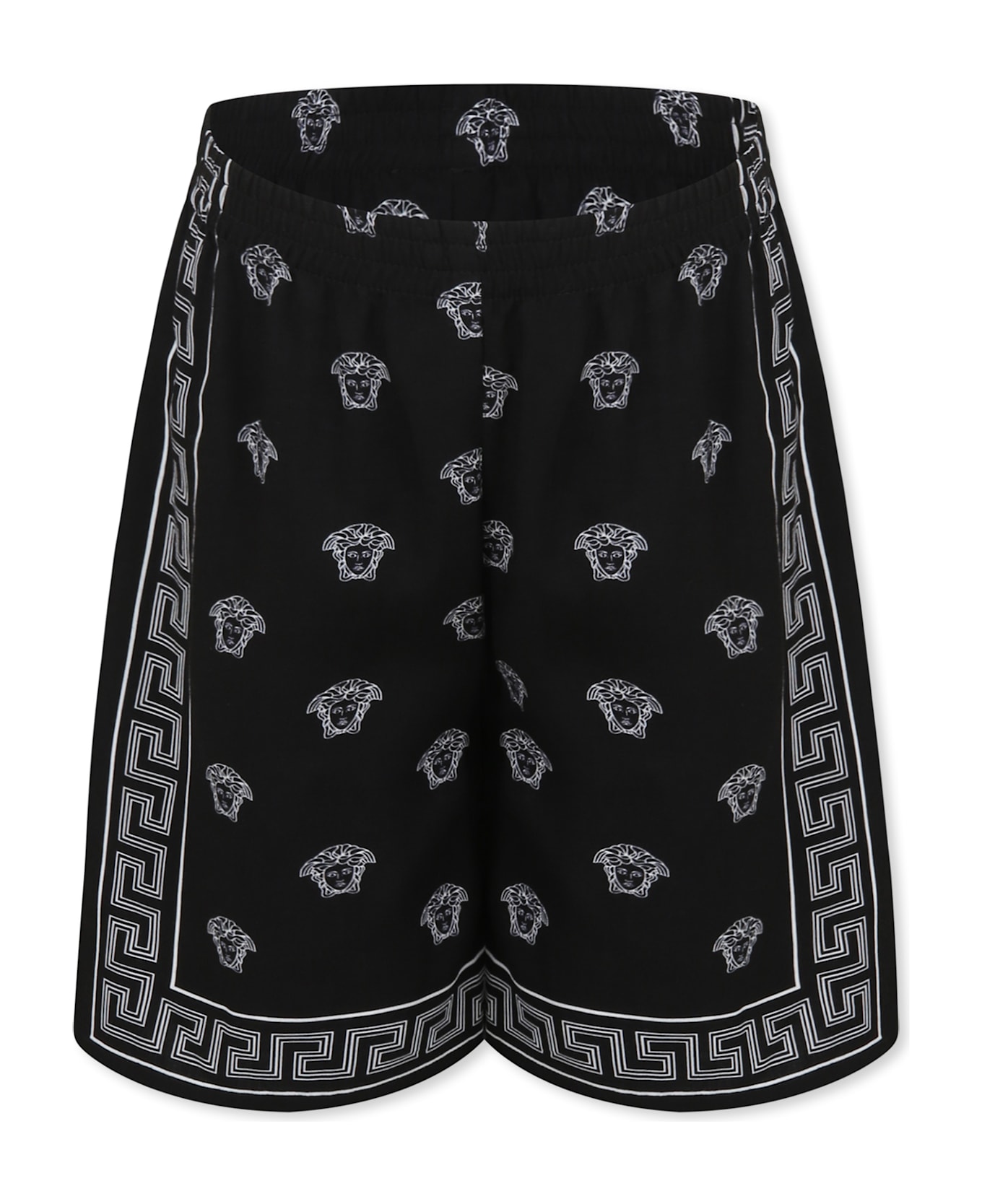 Versace Black Shorts For Boy With Medusa Bandana Print - Black