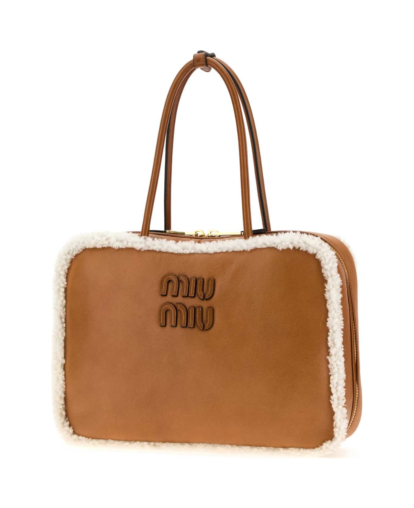 Miu Miu Camel Leather Beau Handbag - COGNACNATURALE