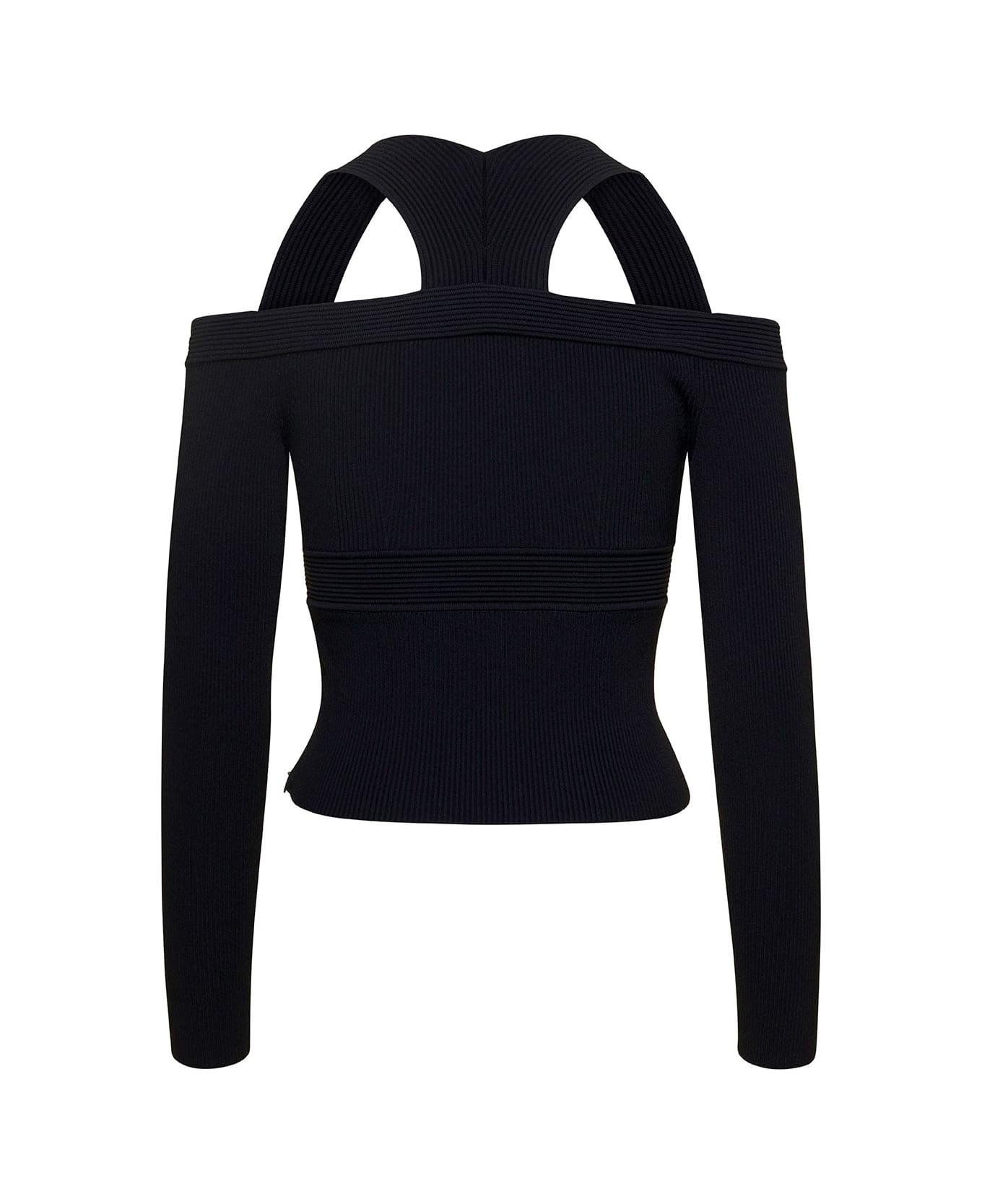 Alexander McQueen Black Cropped Top With Cut-out Details Black In Jersey Stretch Woman - Black トップス