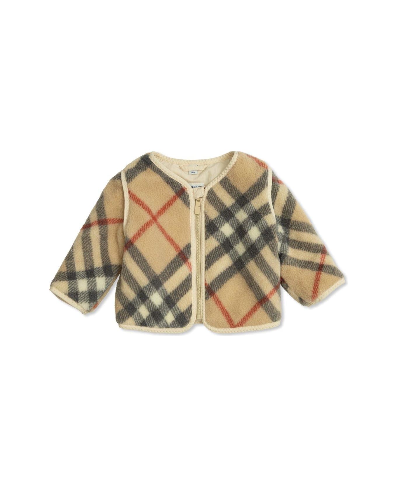 Burberry Checked Zipped Fleece Jacket - MULTICOLOUR