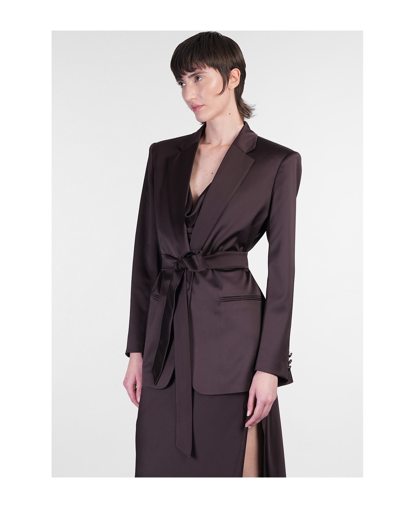 The Andamane Guia With Belt Blazer In Brown Polyester - brown