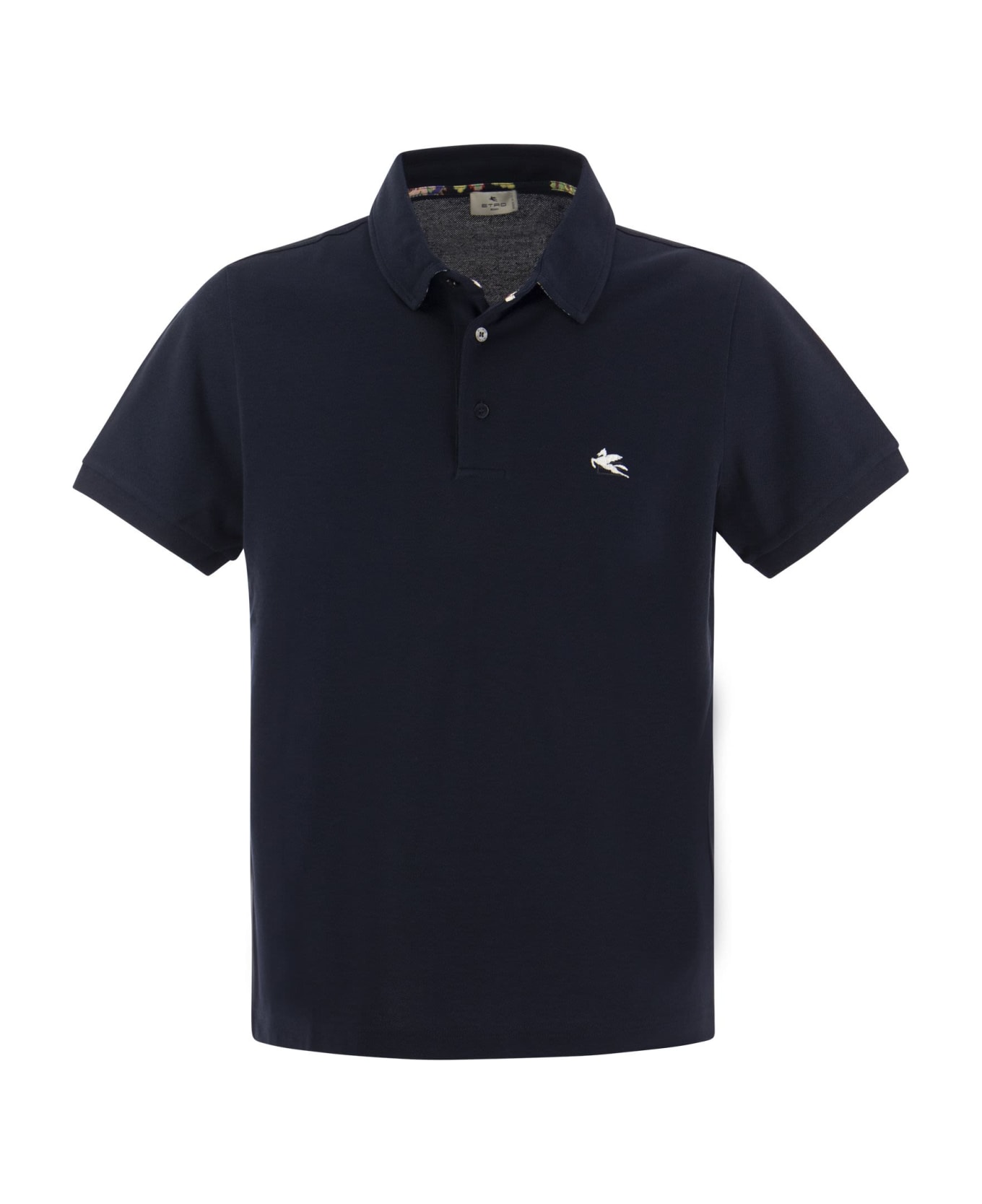 Etro Piqué Polo Shirt With Pegasus - Blue