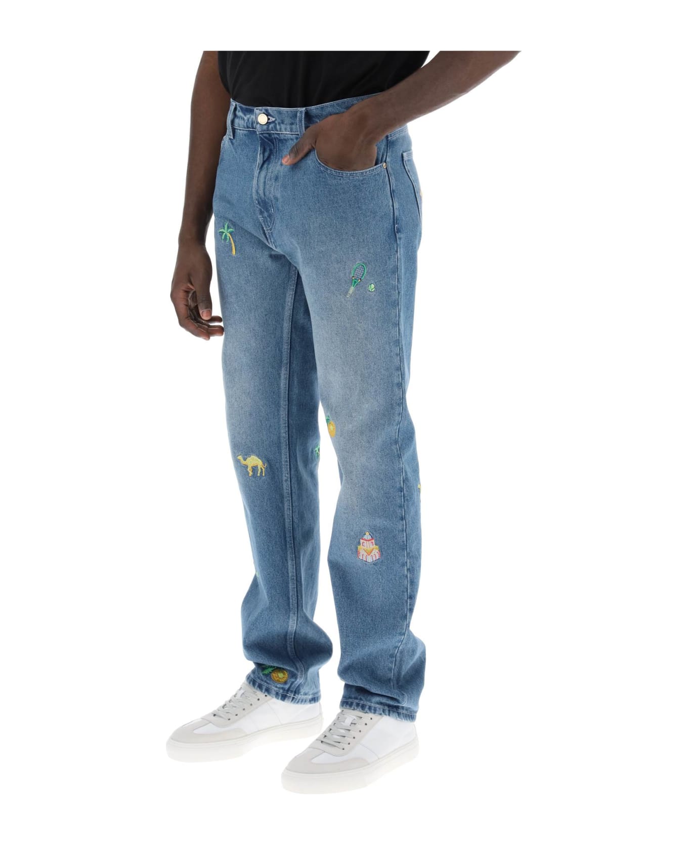 Casablanca Embroidered Straight Jeans - STONE WASH (Light blue) デニム