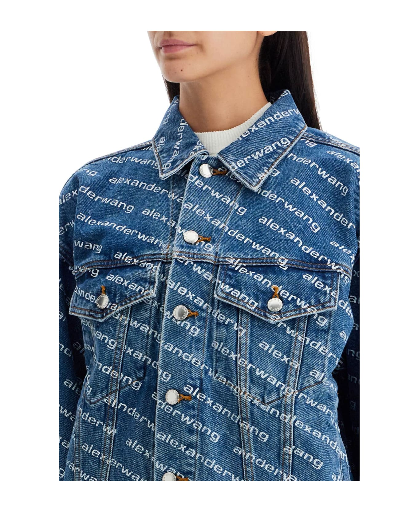 Alexander Wang Denim Logoed Jacket - DEEP BLUE/WHITE (Blue)