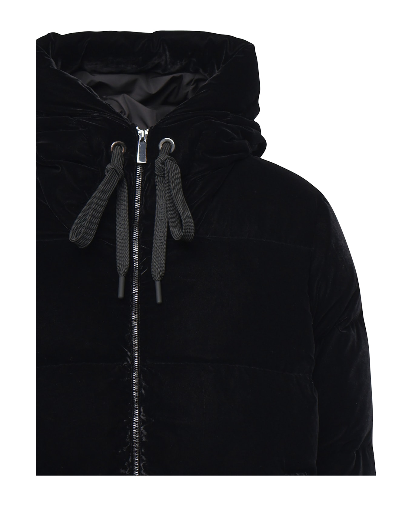 MC2 Saint Barth Giacca Imbottita Con Cappuccio In Velluto - Black