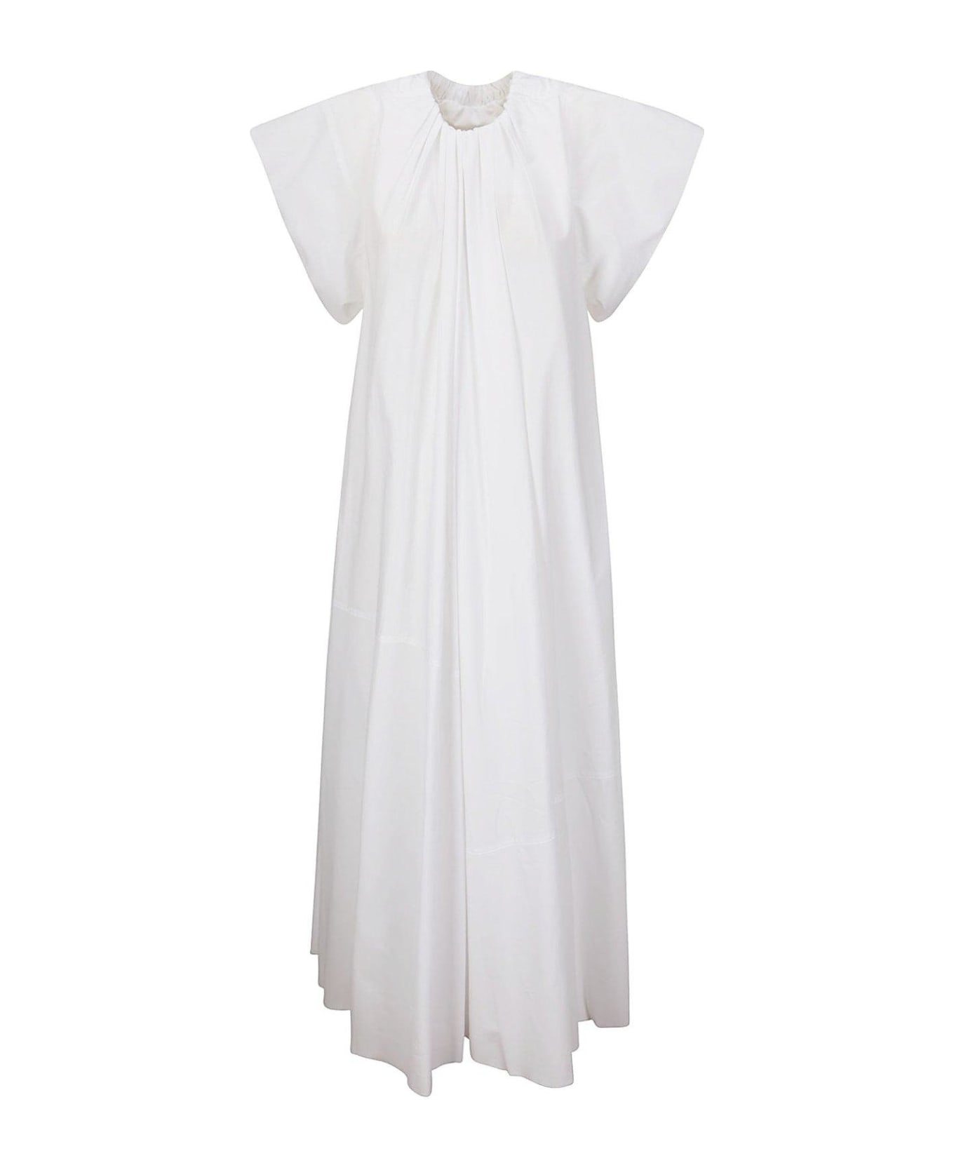 MM6 Maison Margiela Gathered Neck Poplin Maxi Dress - WHITE