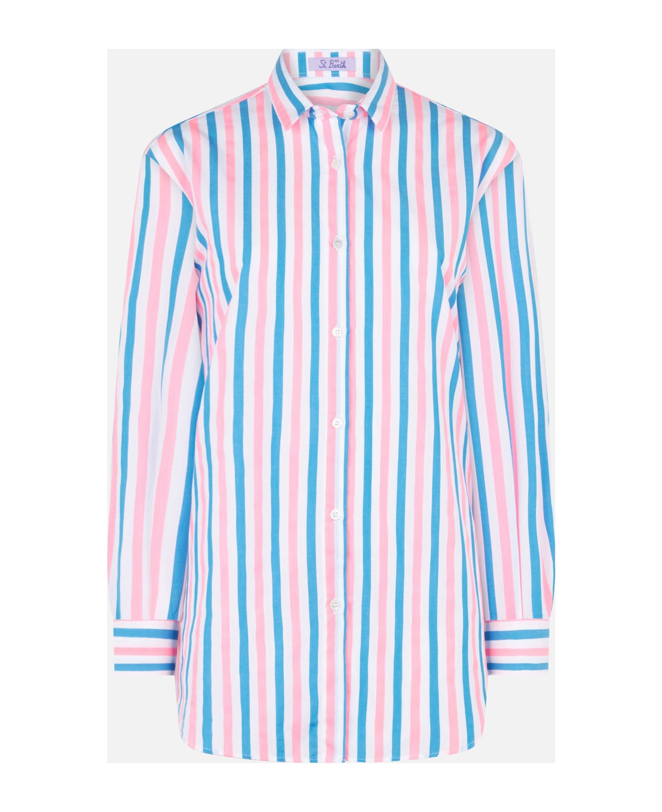 MC2 Saint Barth Striped Cotton Shirt With Dreaming St. Barth Embroidery - PINK