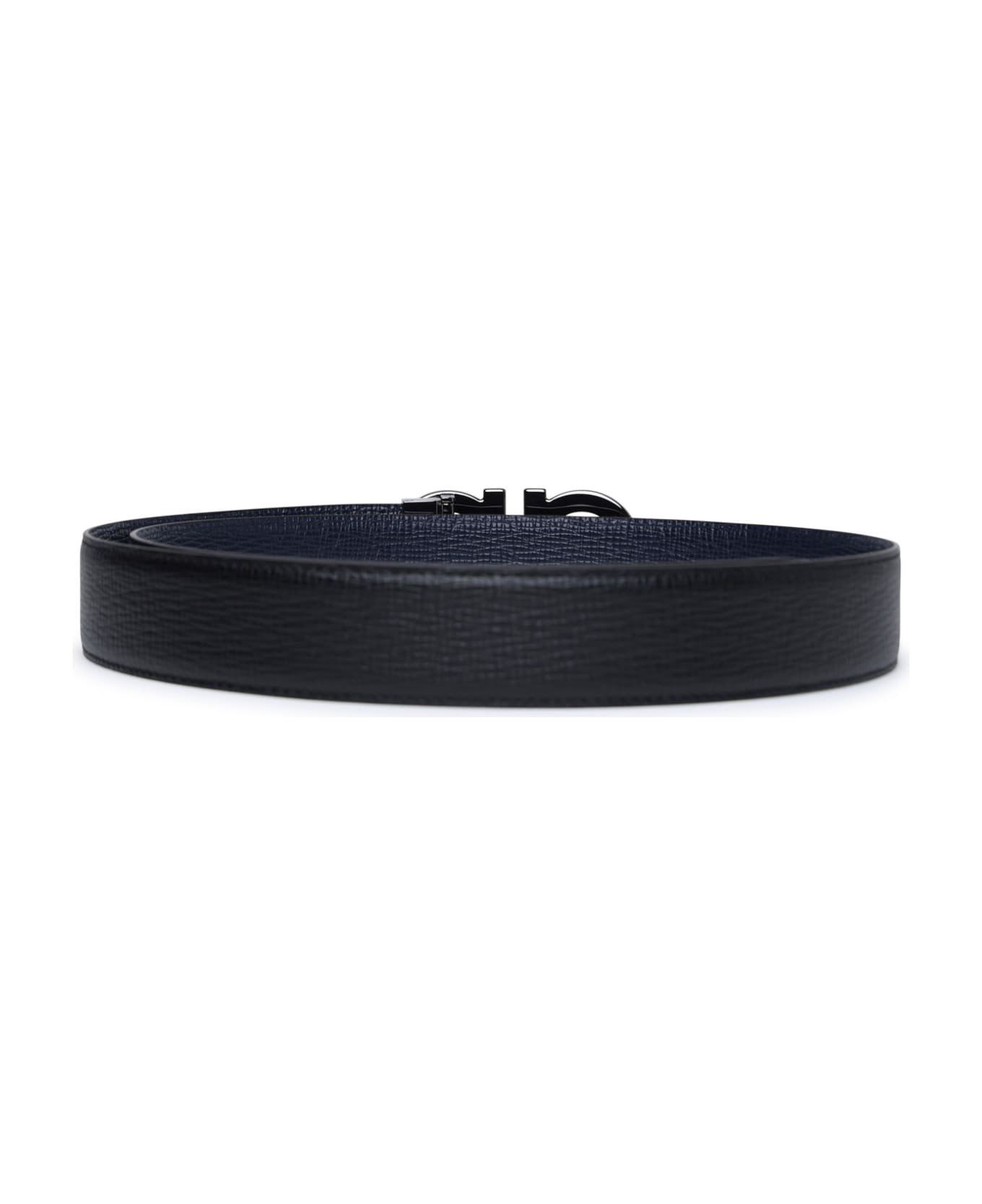 Ferragamo 'gancini' Black And Blue Calf Leather Reversible Belt - Black