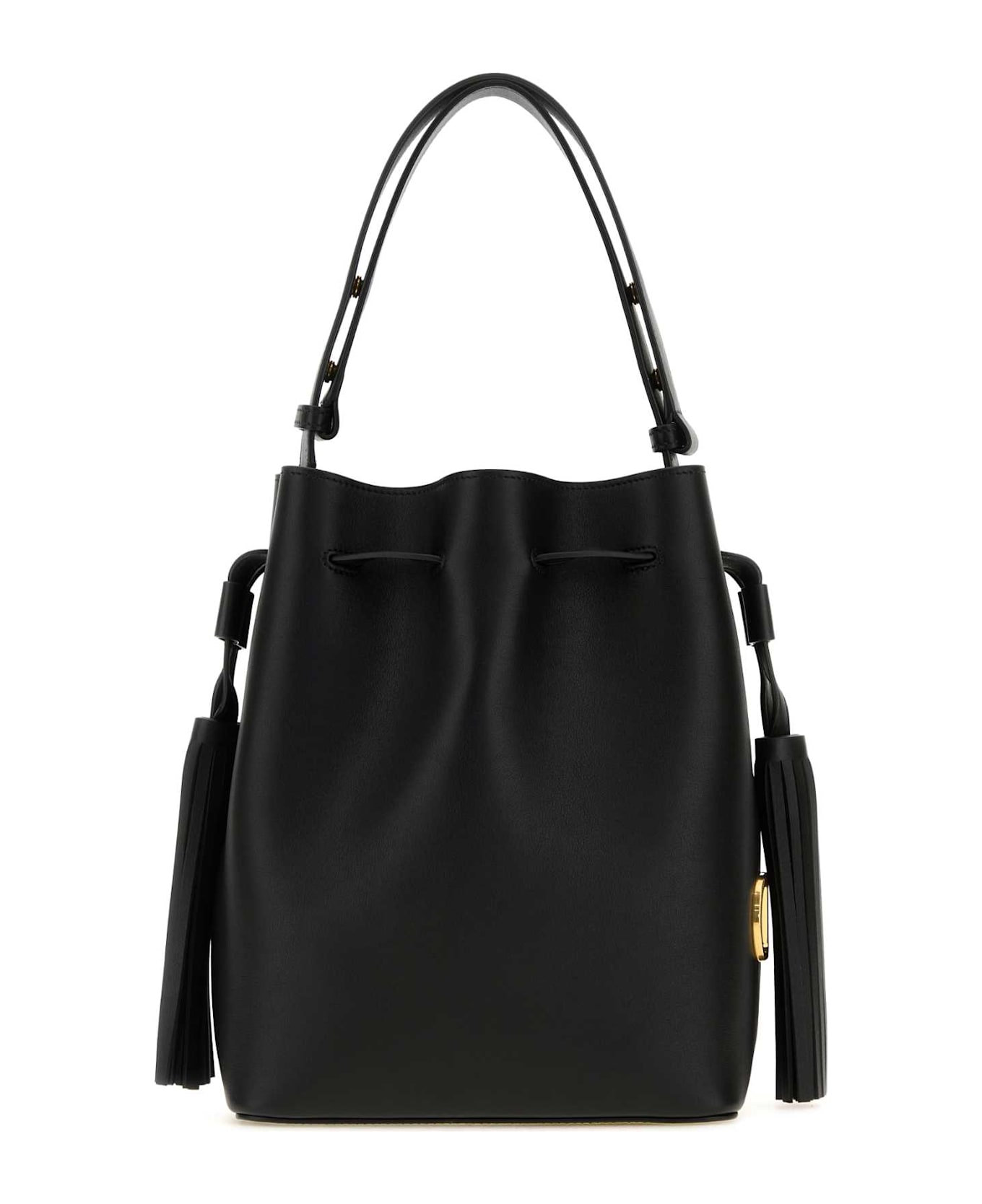 Valentino Garavani Black Leather Vlogo Signature Bucket Ba - NERO