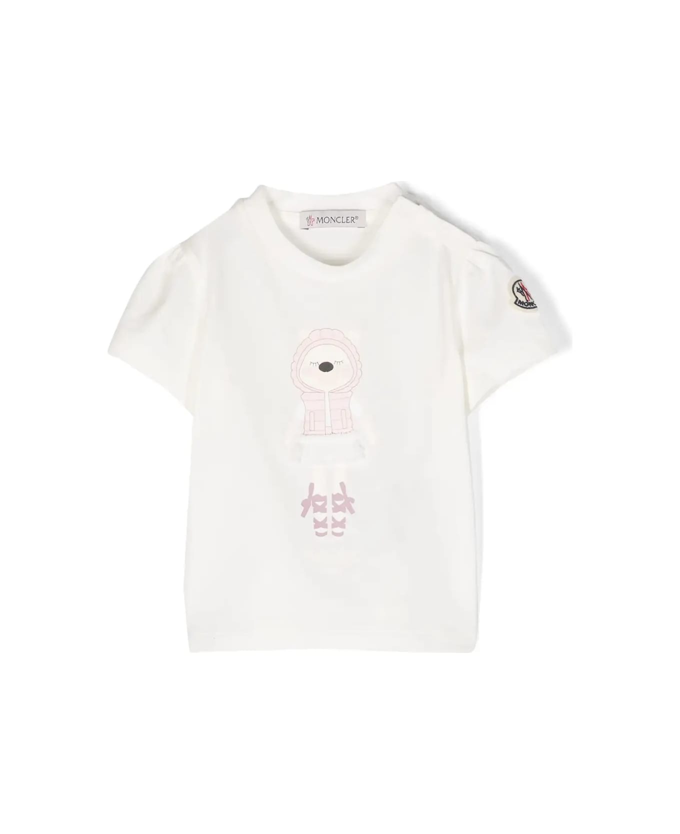 Moncler White T-shirt With Teddy Bear Patch - White