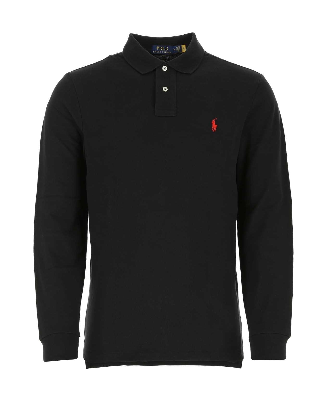 Ralph Lauren Logo Embroidered Long Sleeve Polo pens Shirt - Polo pens Black