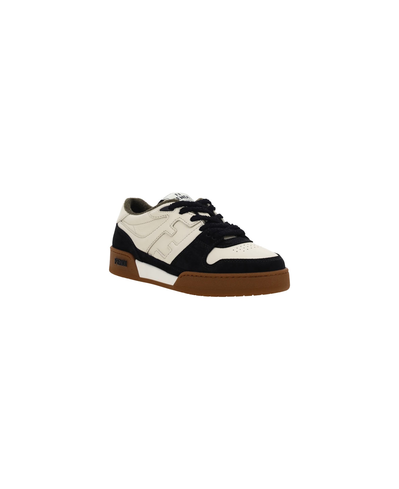 Fendi Match Sneakers In Leather With Suede Inserts - Nero+milk+nero