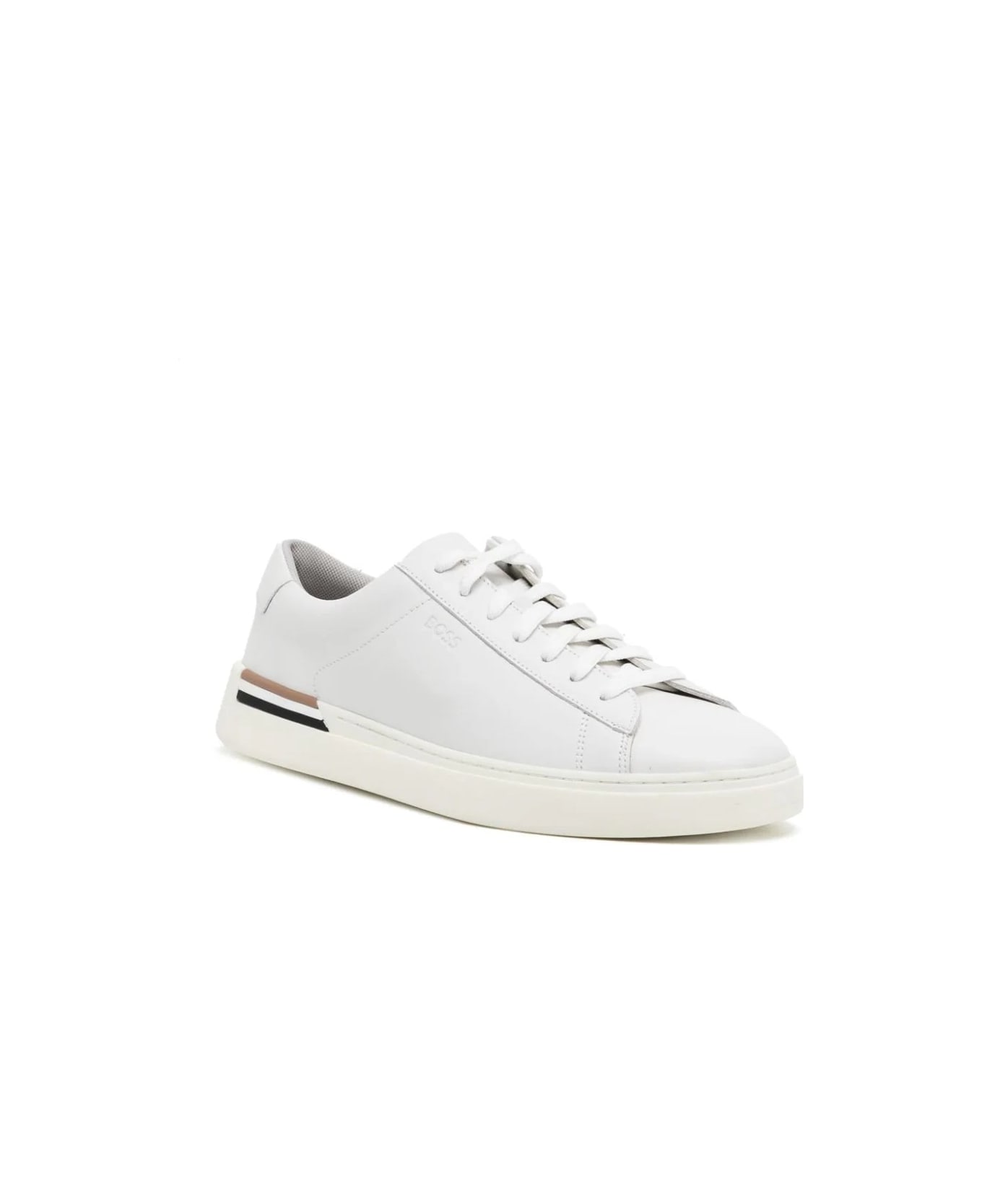 Hugo Boss White Leather Sneakers With Preformed Sole, Logo And Typical Brand Stripes - White スニーカー
