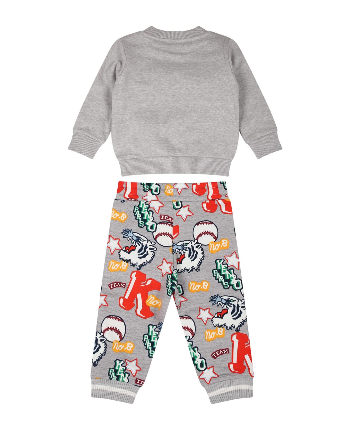 Kenzo Kids Grey T-shirt For Baby Boy With Tigre And Logo - Grey