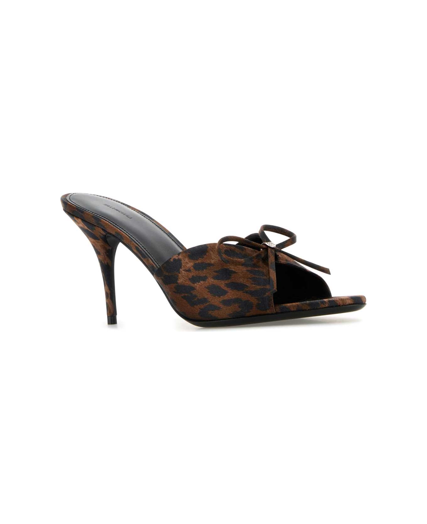 Balenciaga Printed Satiin Knife Bow Mules - LEOPARD/SILVER