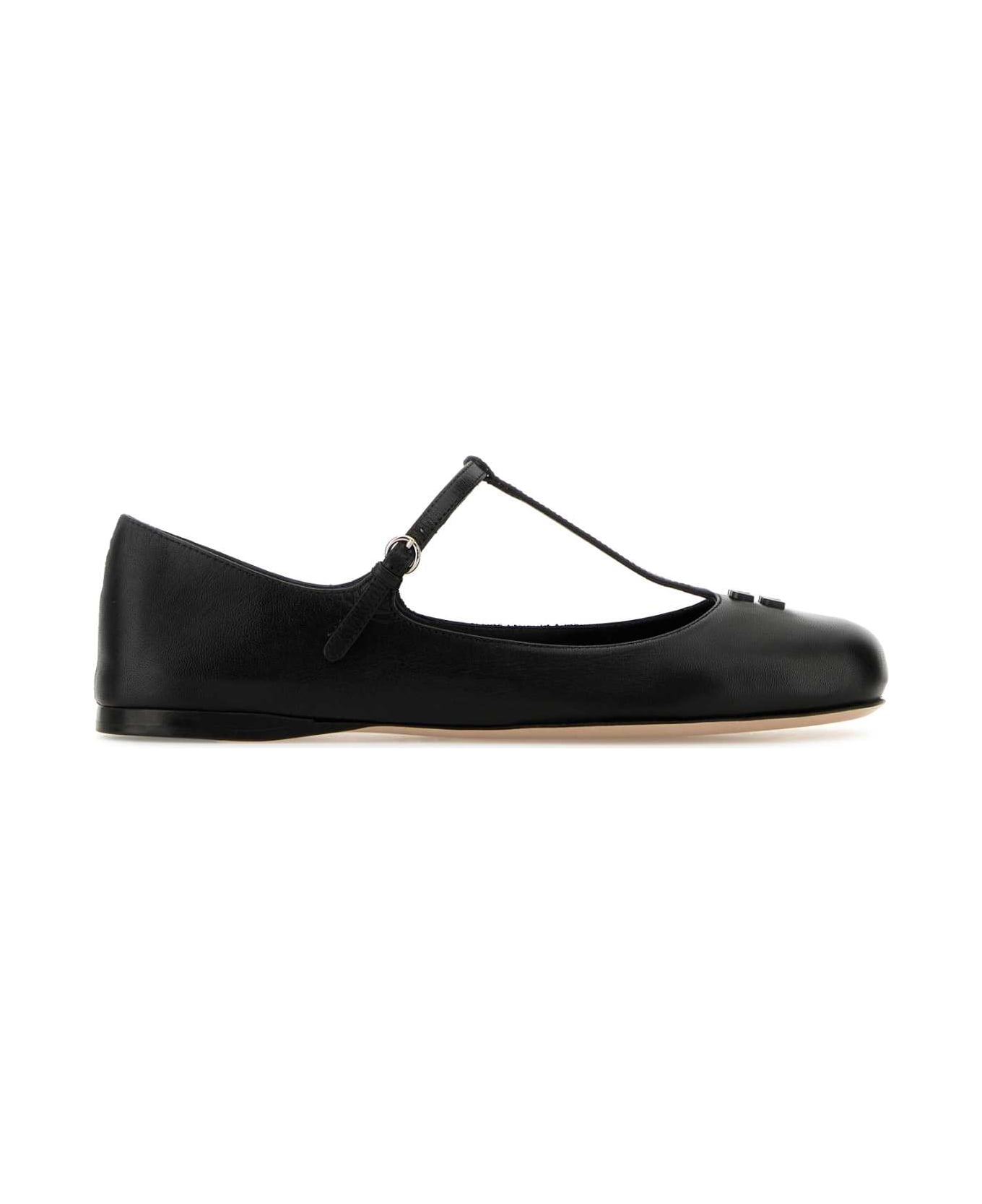 Miu Miu Black Leather Ballerinas - NERO