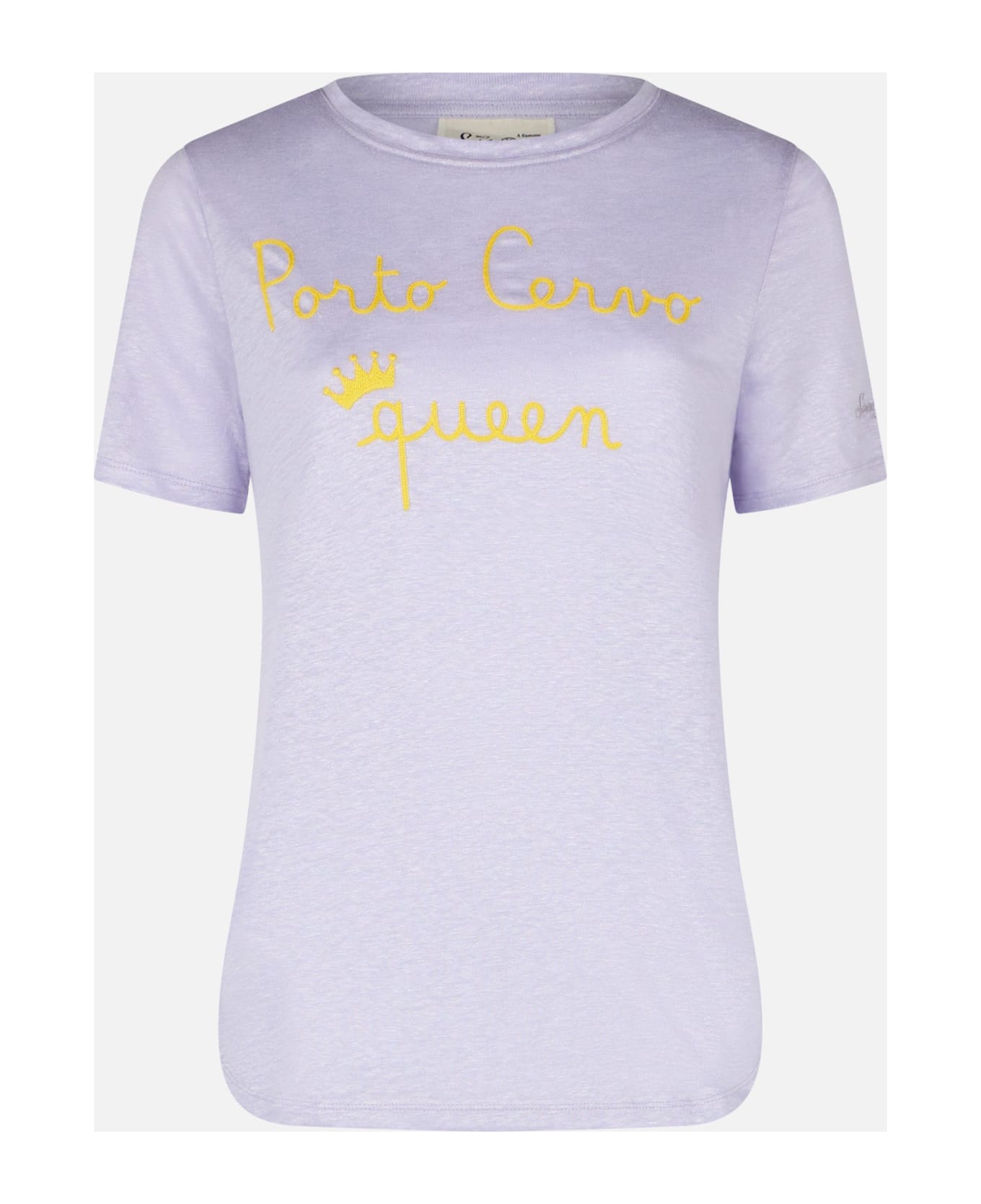 MC2 Saint Barth Linen T-shirt With Porto Cervo Queen Embroidery - PURPLE