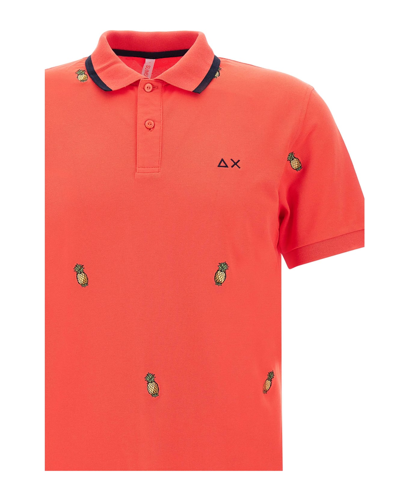 Sun 68 "full Embrodery" Cotton Polo Shirt - RED
