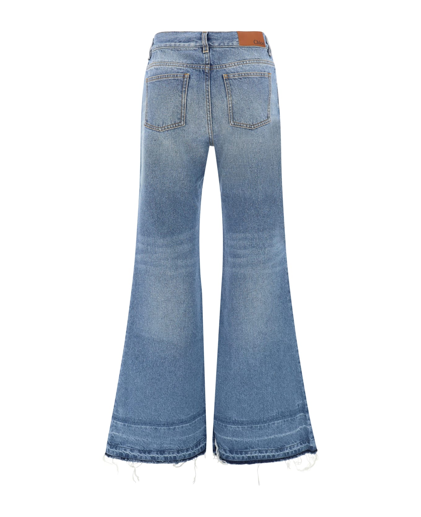 Chloé Frayed Edge Flared Jeans - Foggy Blue