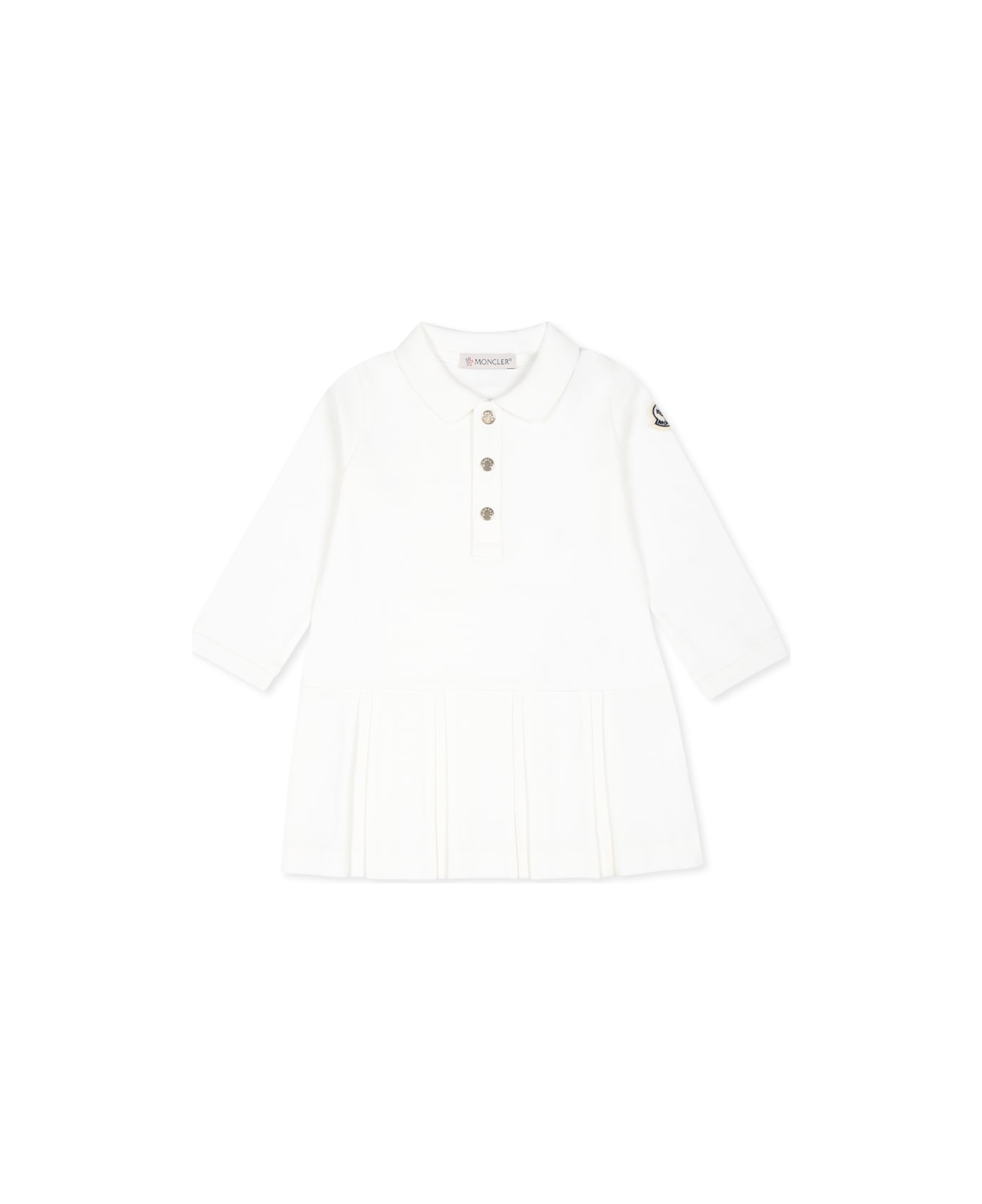 Moncler White Dress For Baby Girl With Logo - White