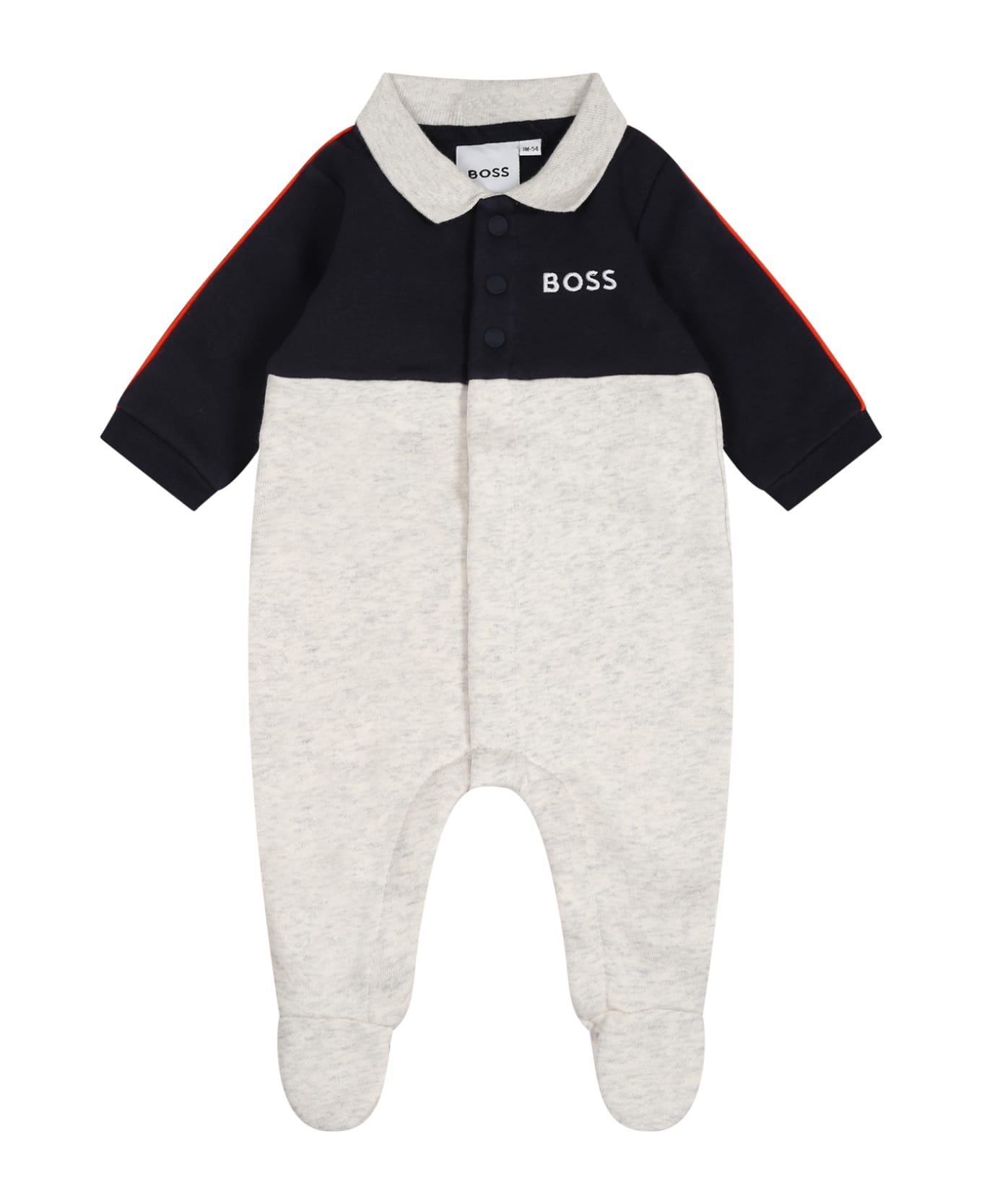 Hugo Boss Grey Babygrow For Baby Boy With Logo - Multicolor