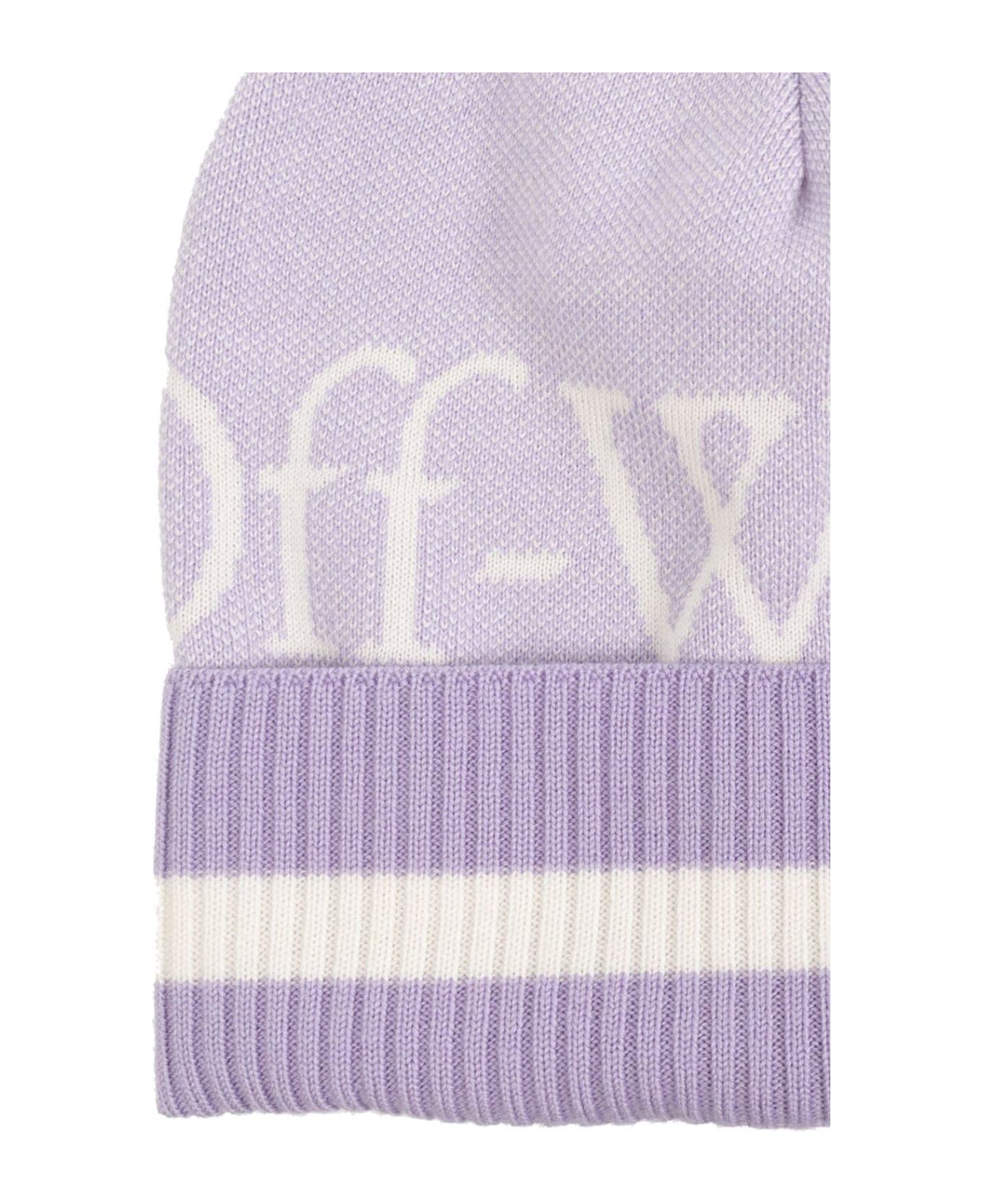 Off-White Logo Intarsia Beanie - Purple