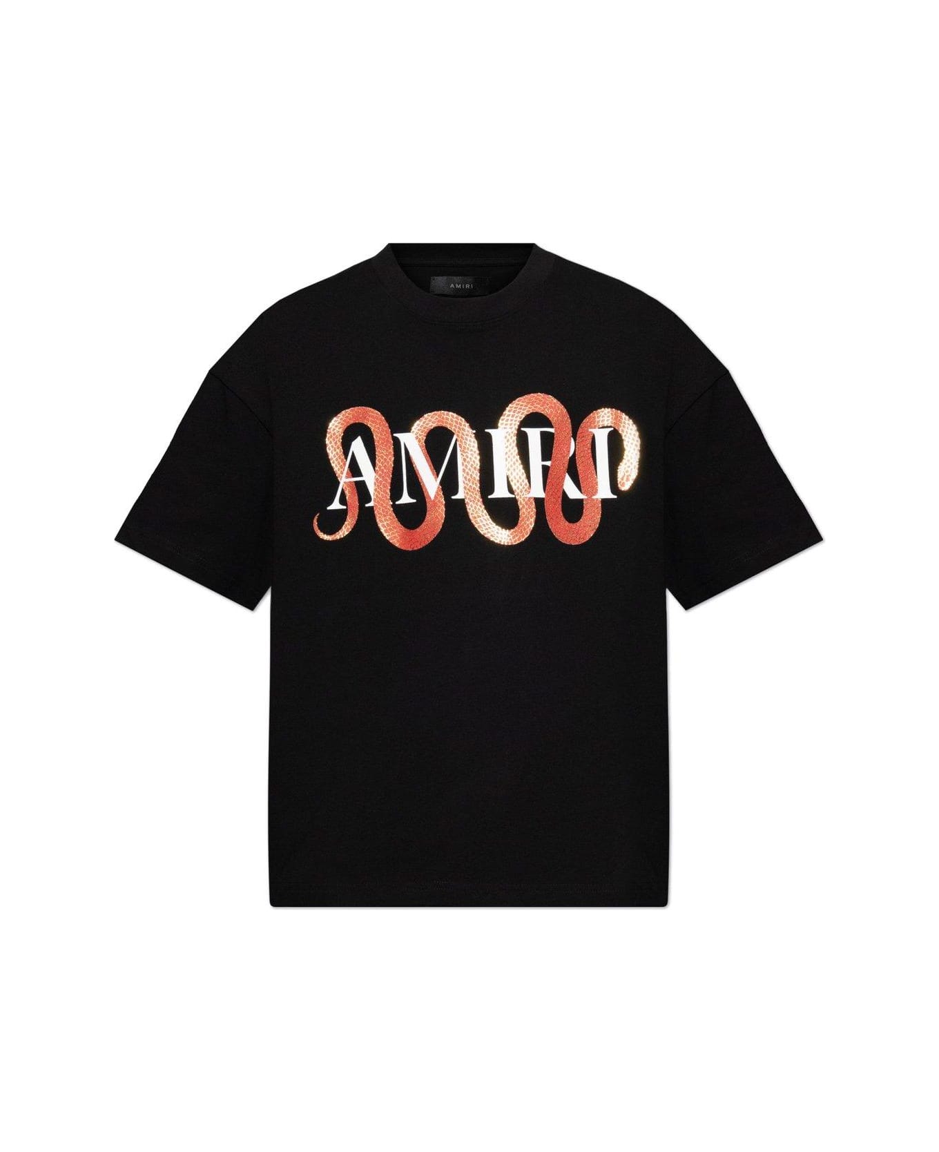 AMIRI Snake Printed Crewneck T-shirt - BLACK