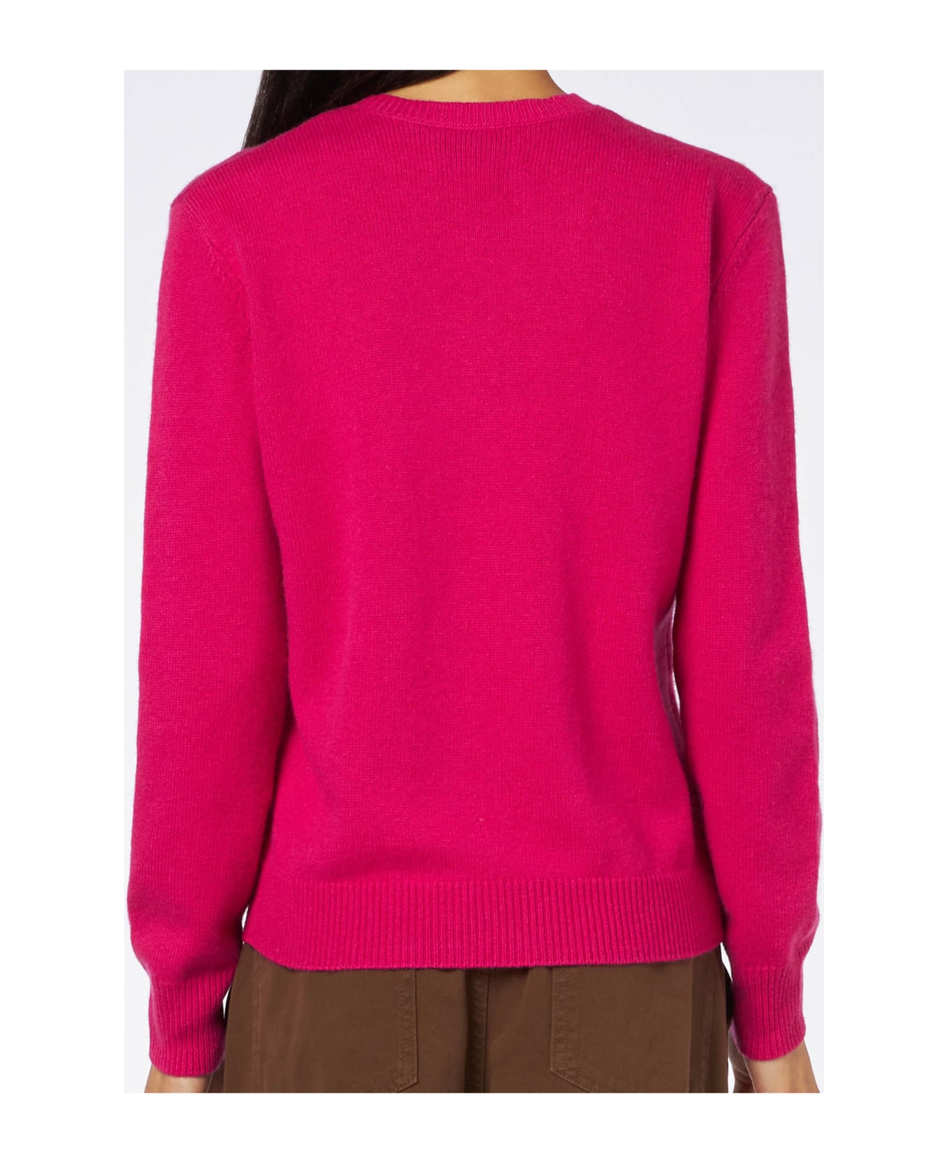 MC2 Saint Barth Woman Crewneck Fuchsia Sweater With St. Barth Embroidery - PINK