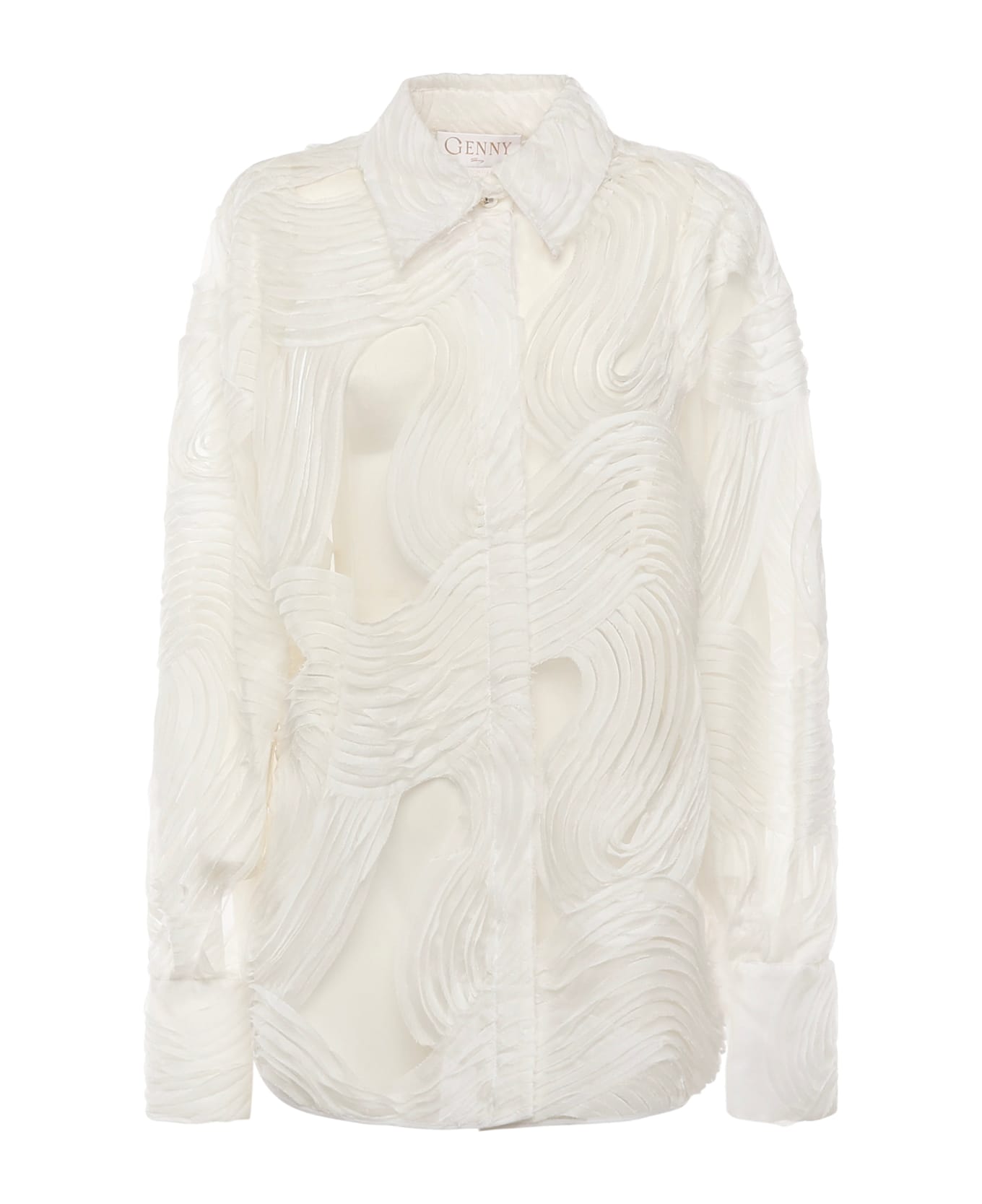 Genny Embroidered Tulle Shirt - White