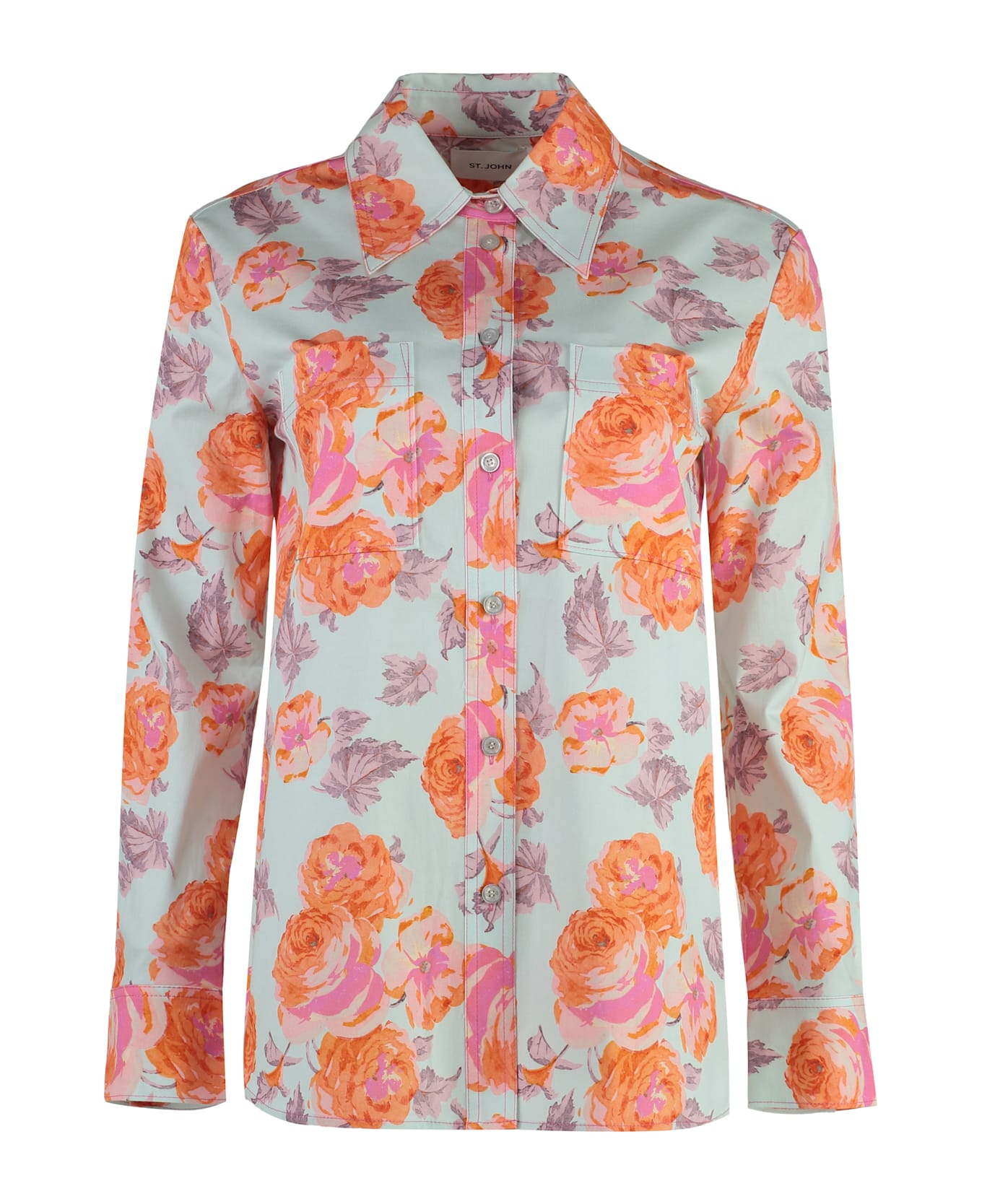 Alfieri 
St.John Floral Print Cotton Shirt - Light Blue