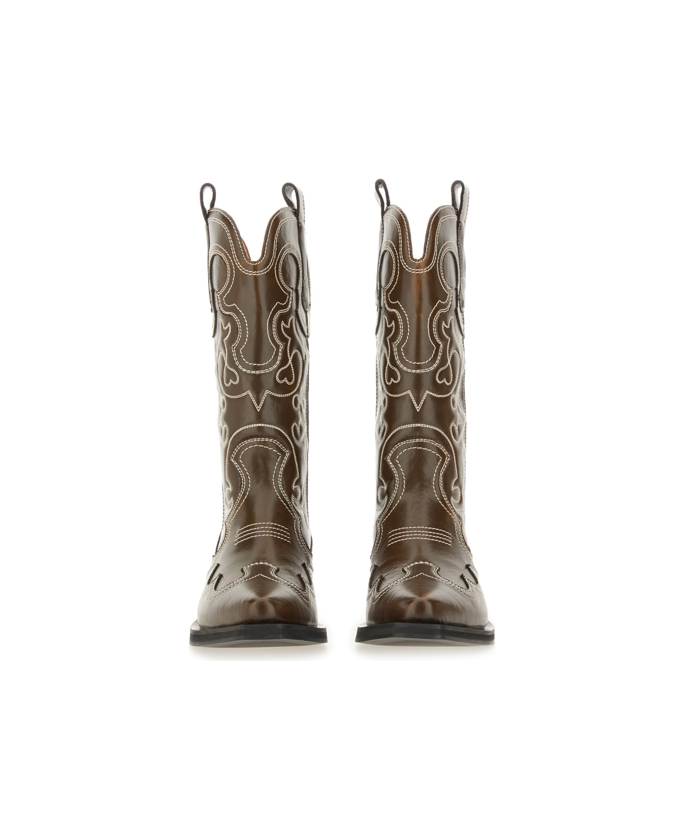 Ganni Embroidered "western" Boot - BLACK