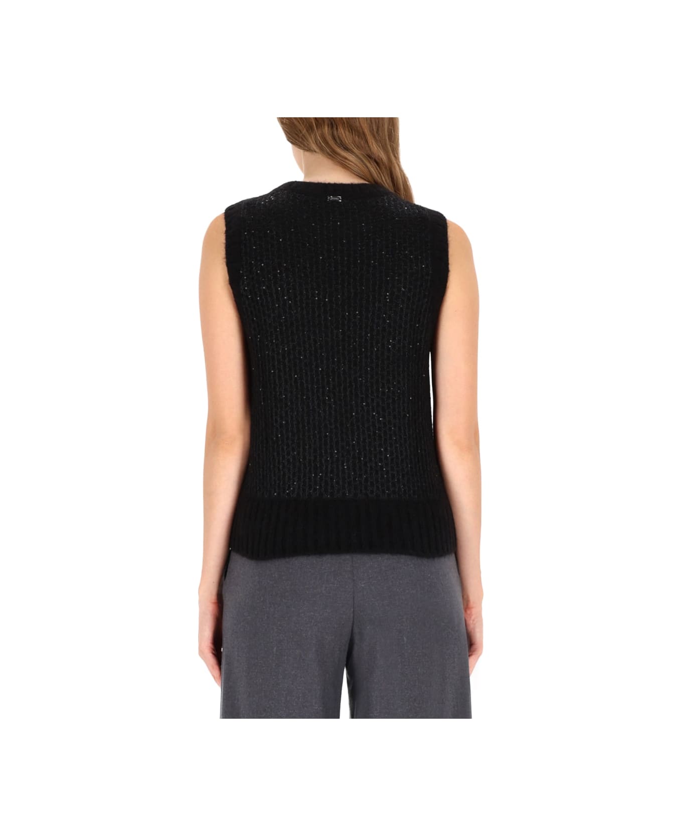 Herno Metallic Effect Sequined Vest - BLACK