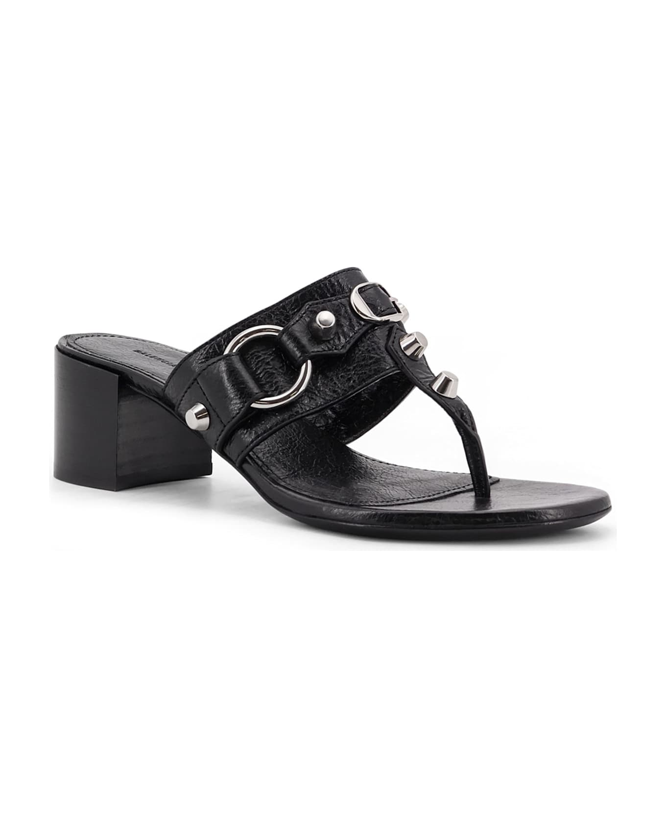 Balenciaga City Tong Leather Heeled Sandals - Black