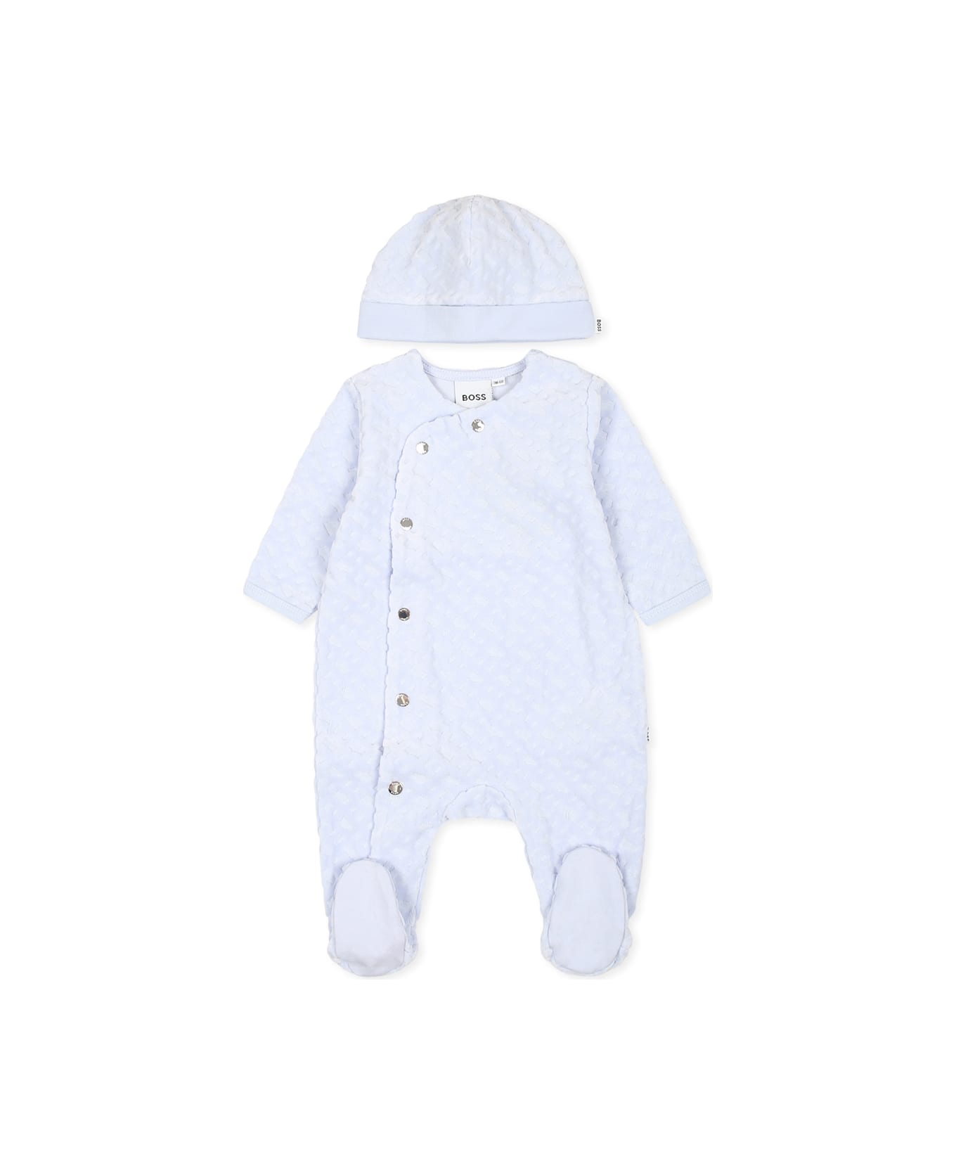 Hugo Boss Light Blue Babygrow Set For Baby Boy With Monogram - Light Blue