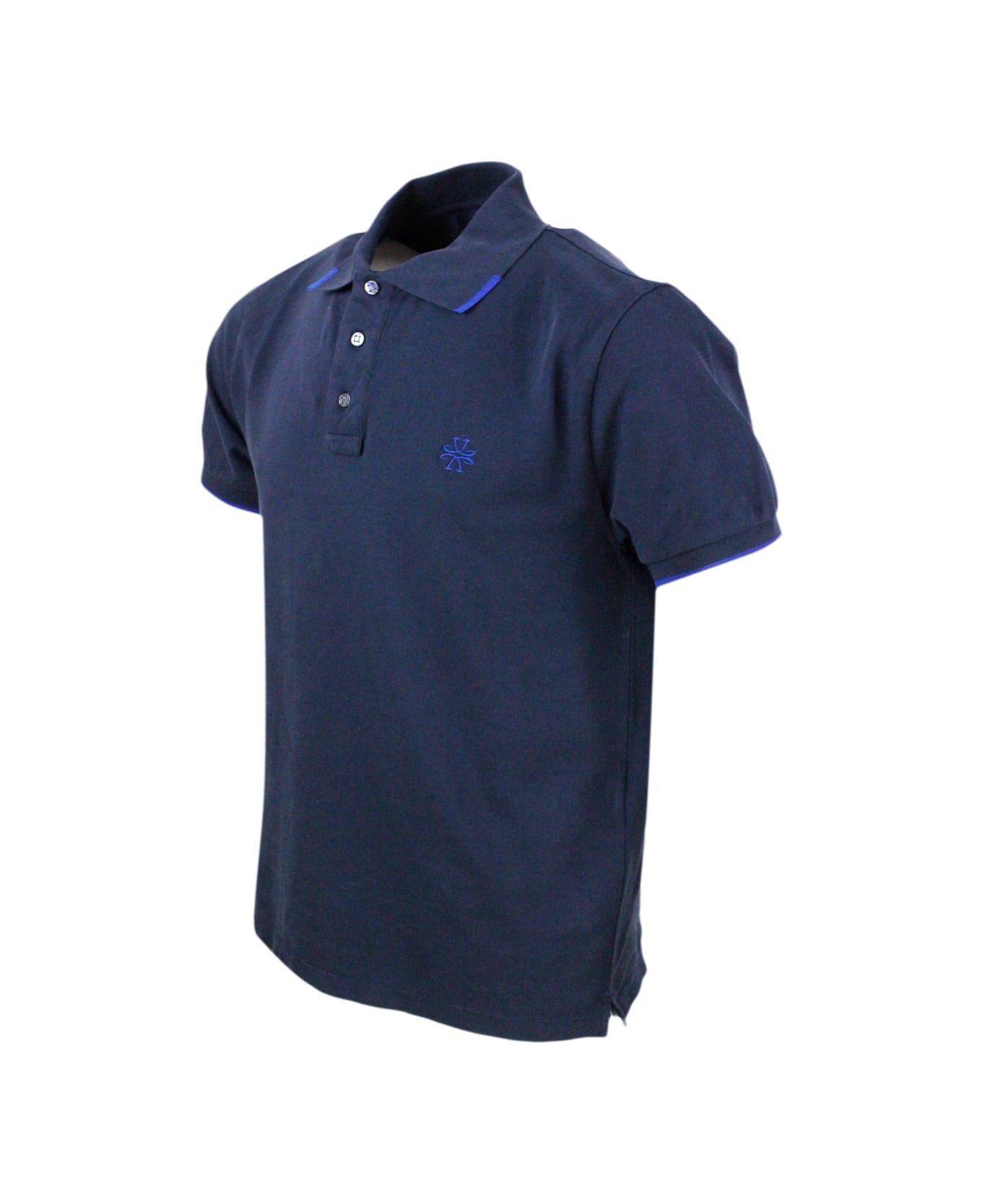 Jacob Cohen Three-button Short-sleeved Polo Shirt In Cotton Piquet With Logo On The Chest And Contrasting Color On The Collar And Sleeve - Blu ポロシャツ