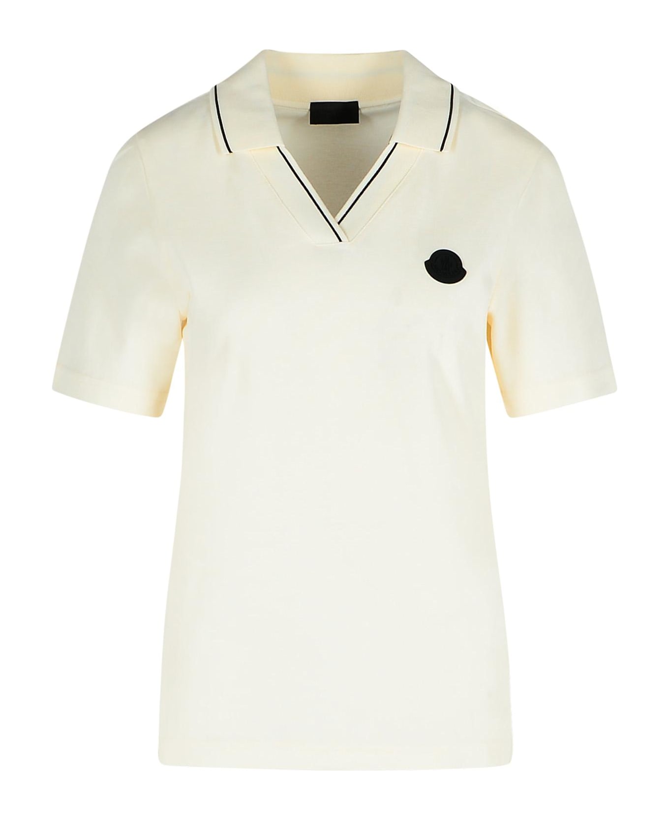 Moncler Ivory Cotton Polo Shirt - White