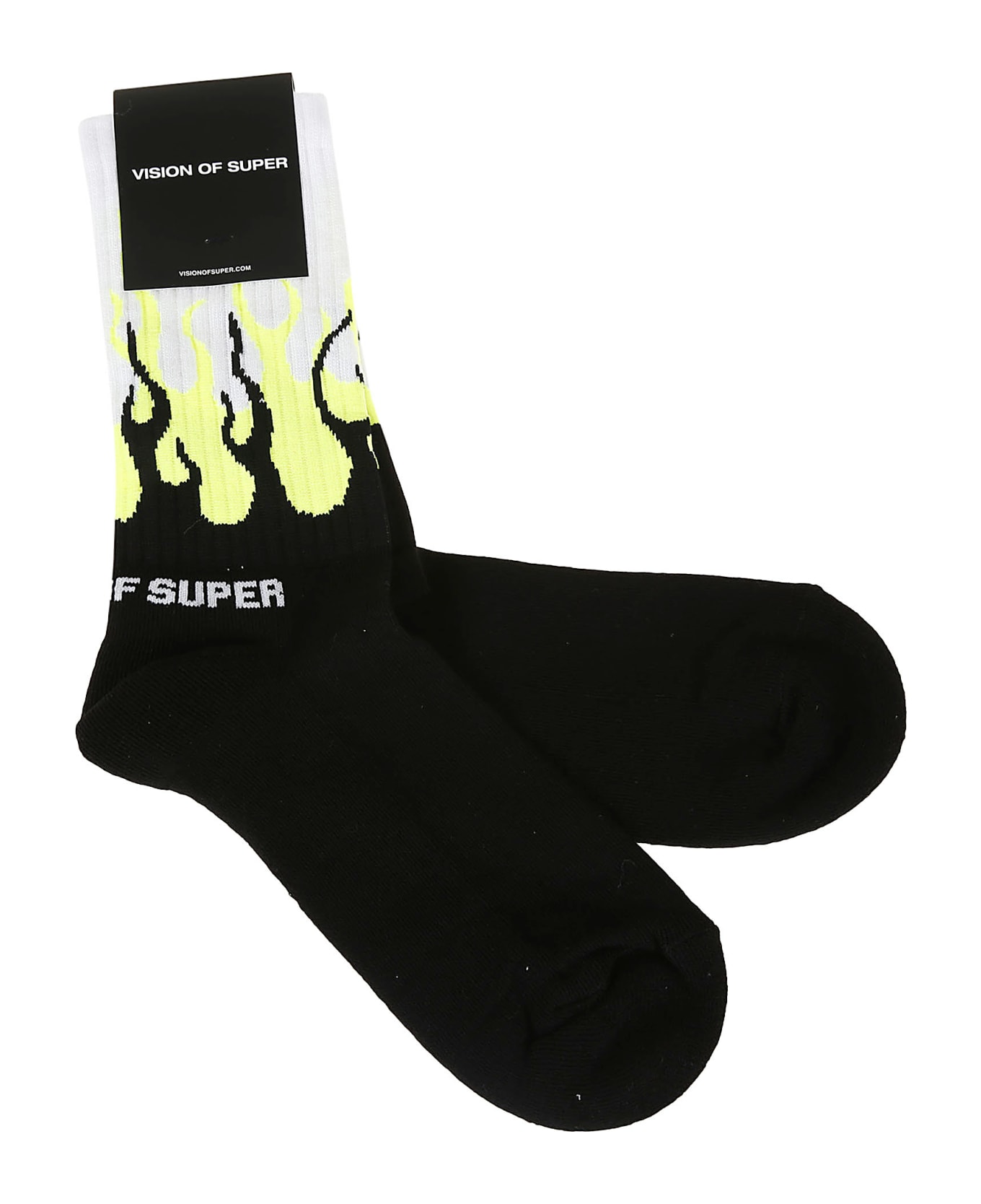 Vision of Super Black Yellow Fluo Double Flames Socks - Black Yellow