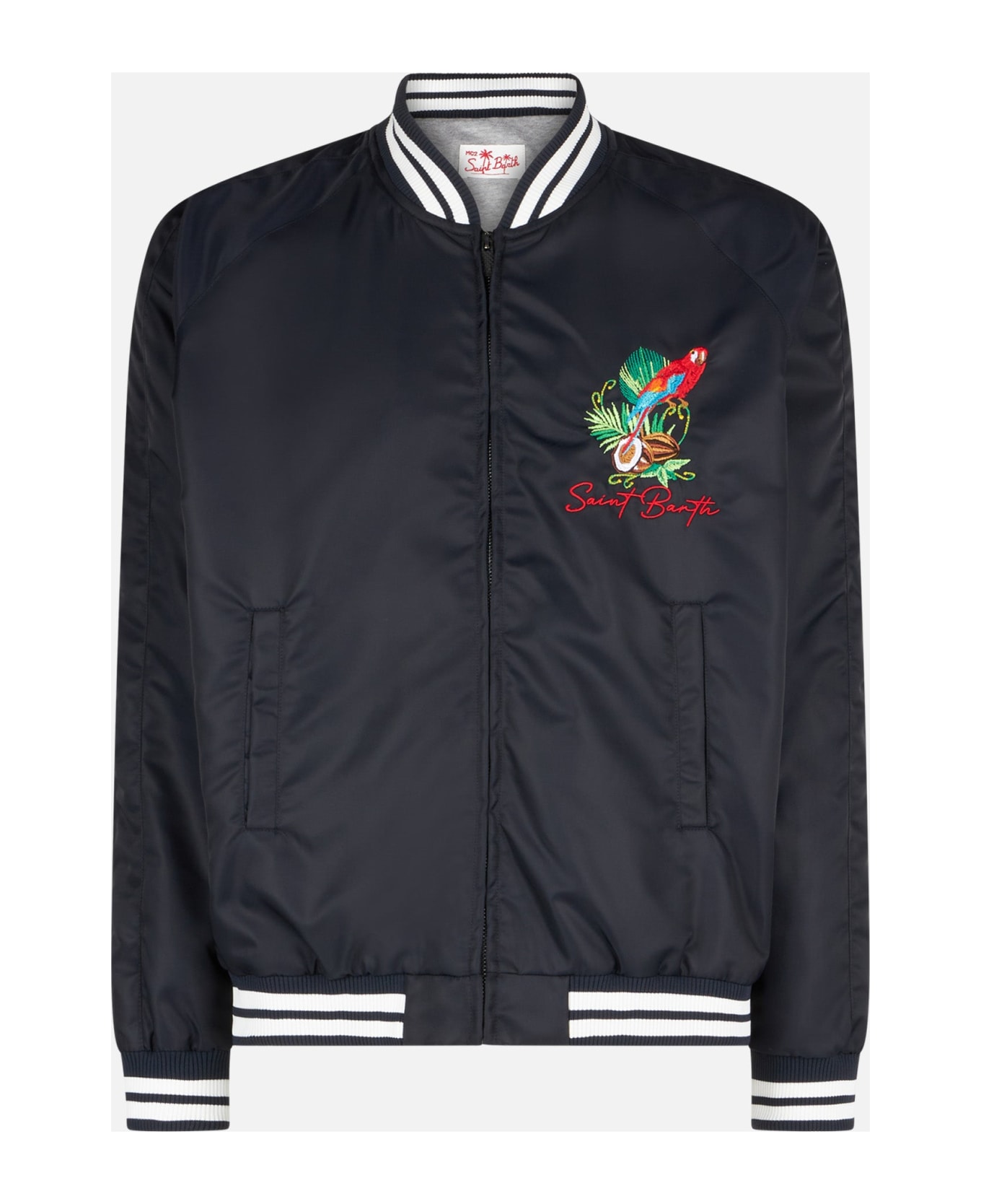 MC2 Saint Barth Man Blue Navy Jacket With Parrots Embroidery - BLUE