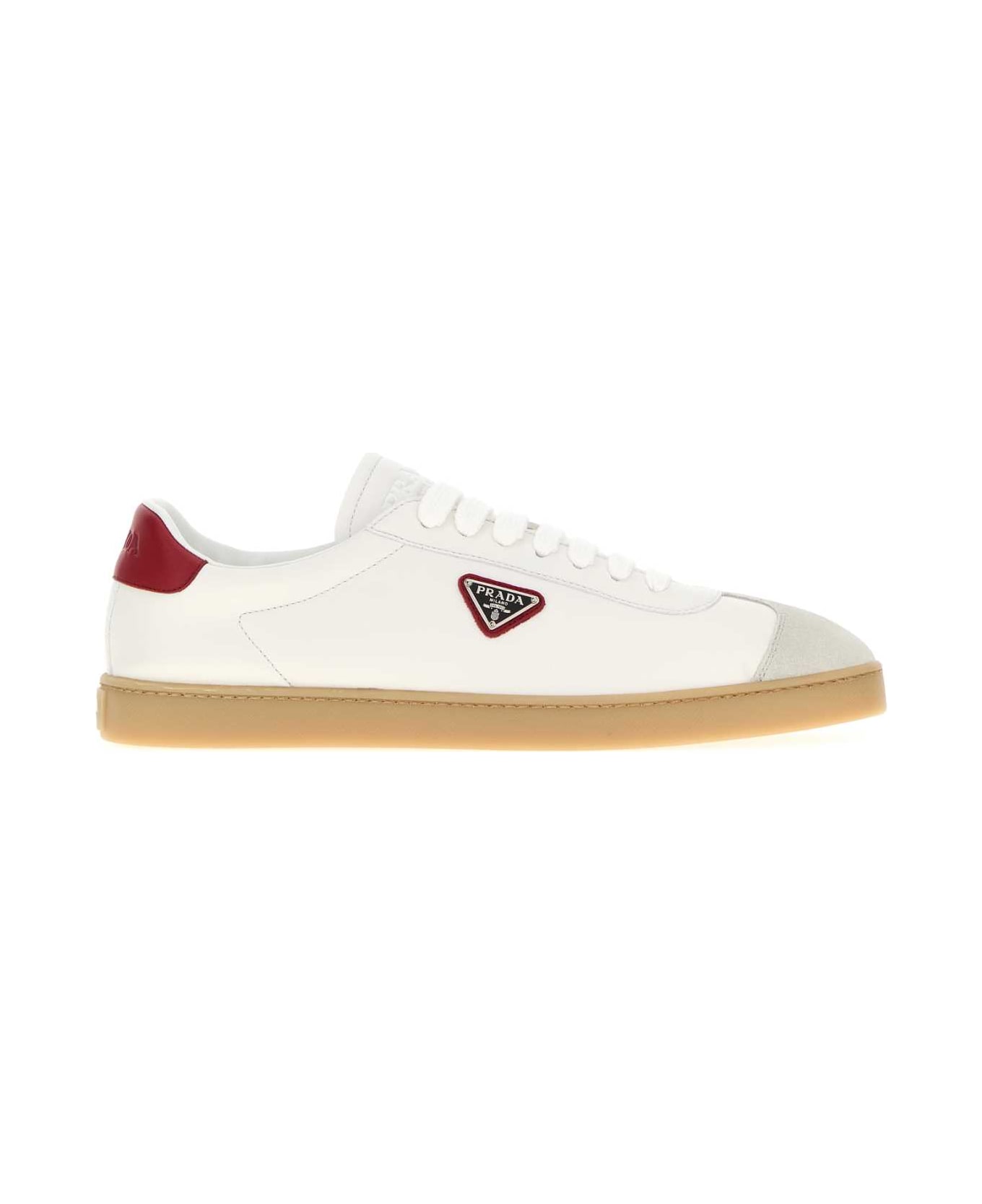 Prada White Napa Leather Sneakers - BIANCO/ROSSO