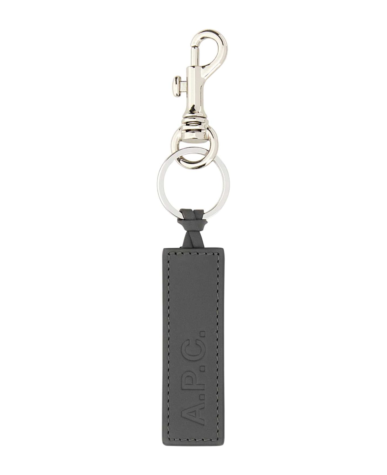A.P.C. Dark Grey Leather Key Ring - ANTHRACITE