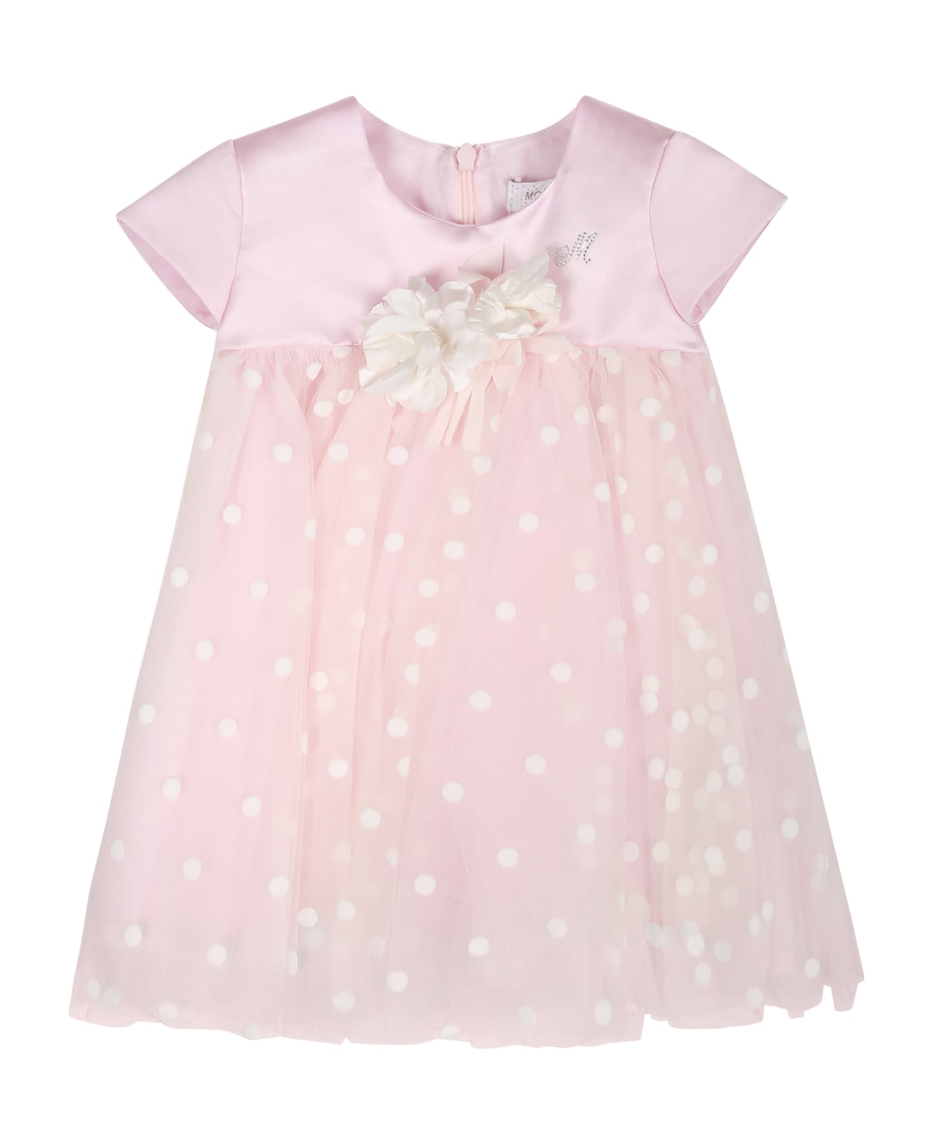 Monnalisa Pink Dress For Baby Girl With Polka Dots - Pink