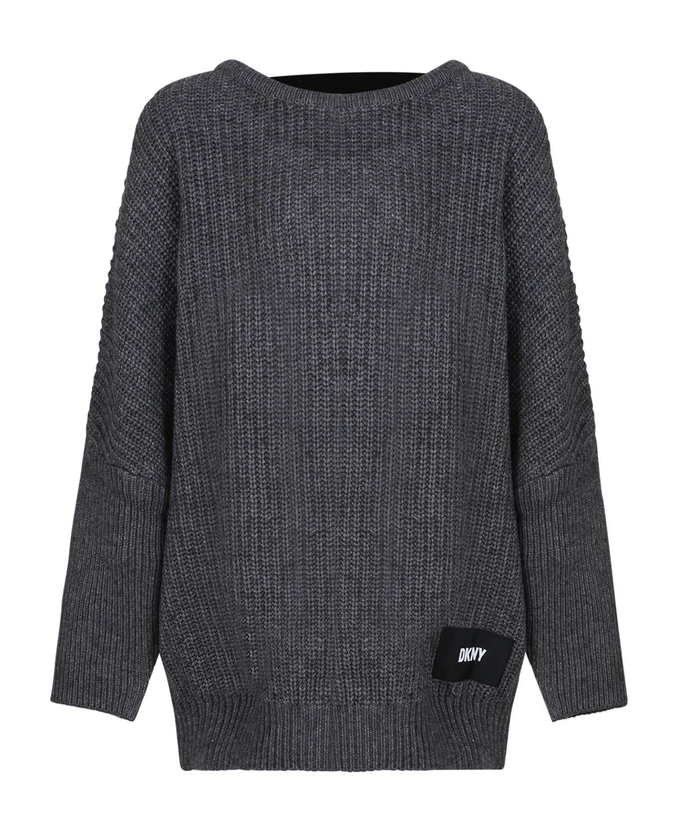 DKNY Gray Sweater For Girl With Elastic Logo - Grey ニットウェア＆スウェットシャツ