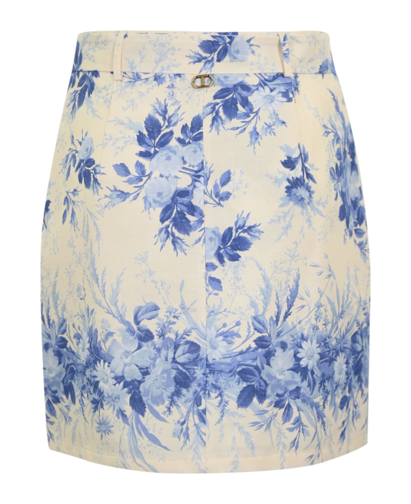 TwinSet Linen Skirt With Print - NEUTRALS/BLUE